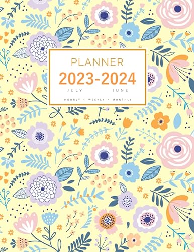 Planner July 2023-2024 June 8.5 x 11 Large Notebook Organizer with Hourly Time Slots  Cute Pastel Floral Design Yellow