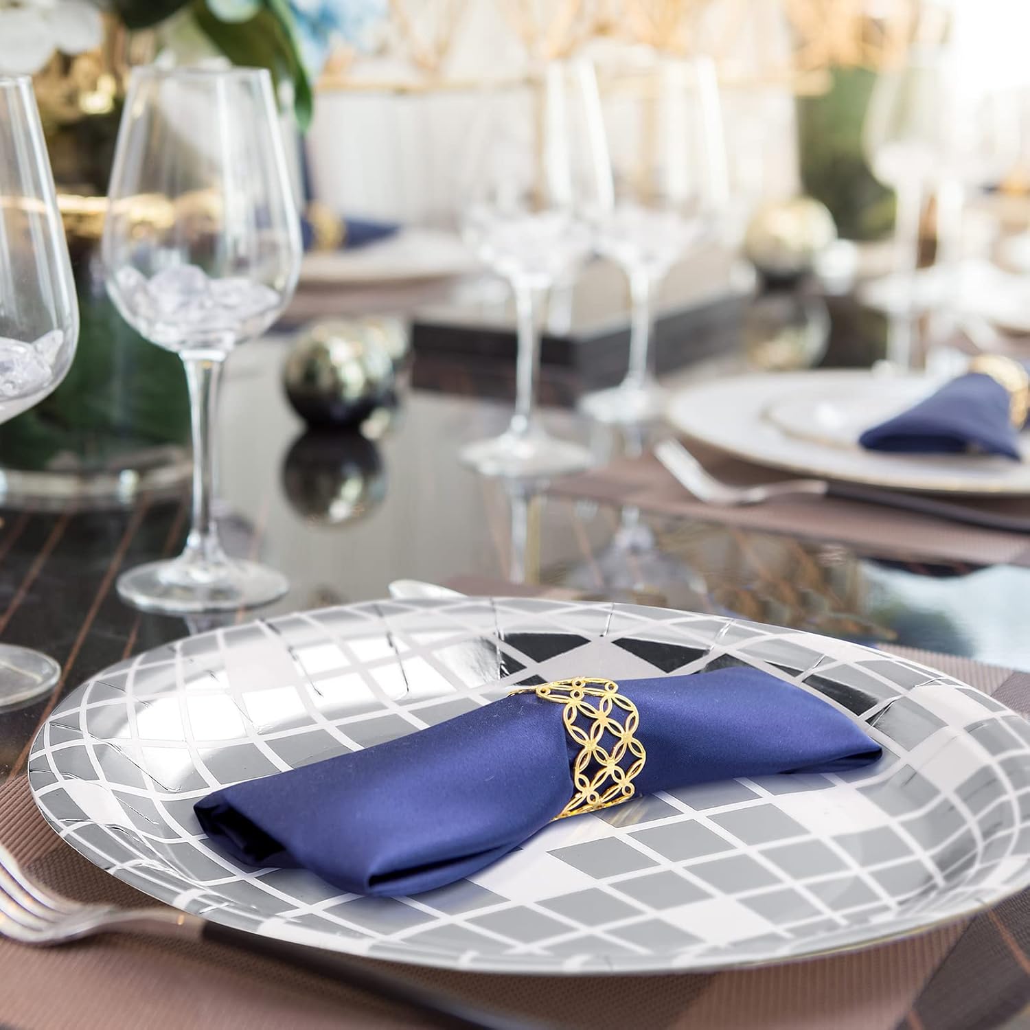 Funtery 100 Pcs Disco Plates 9'' Silver Paper Plates 70s Party Decorations Disposable Disco Dessert Dinner dish Dancing Queen Cowgirl Party Decorations for New Year's Eve 2026 - Image 5