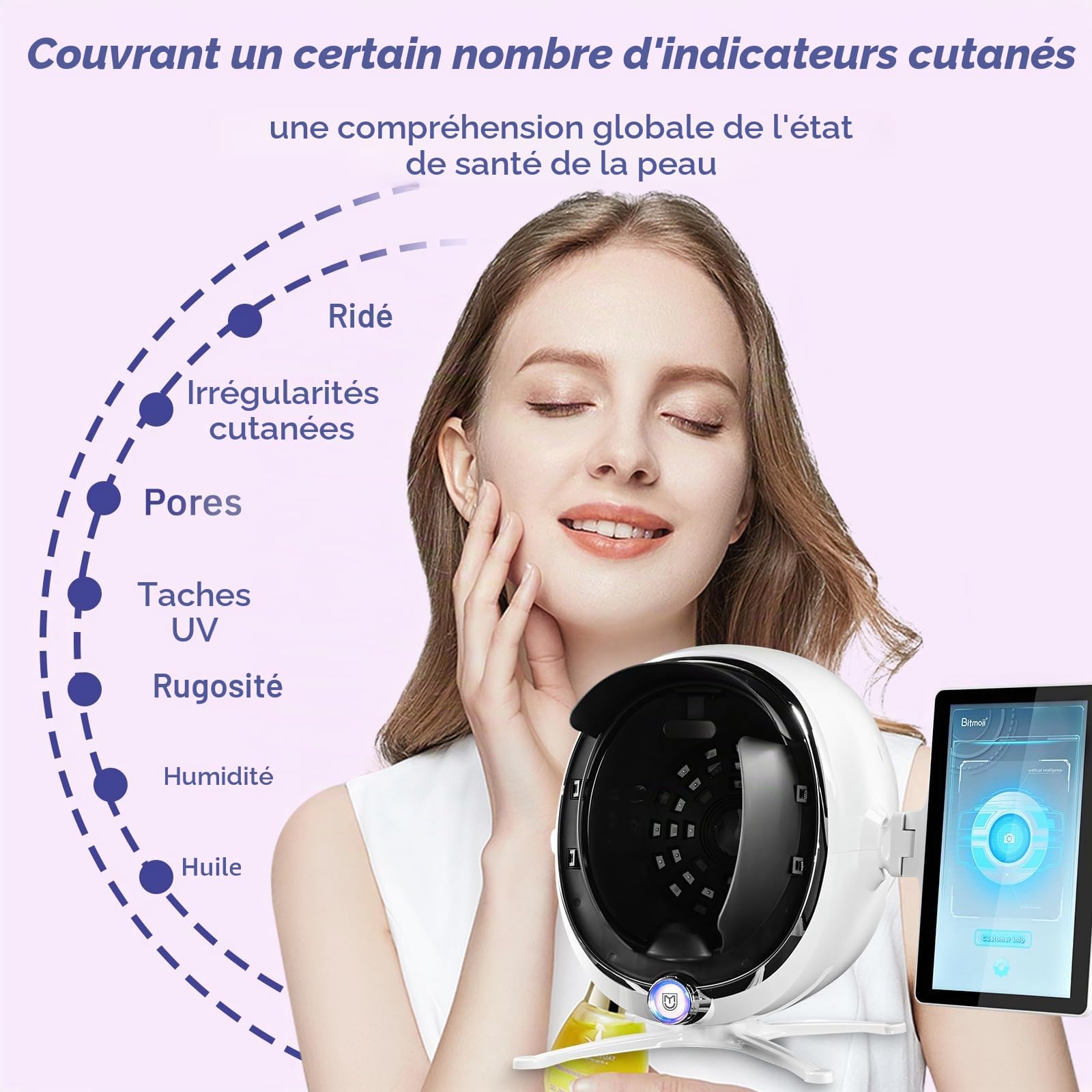 Analyseur de peau numérique 3D de 33,3 cm, machine d'analyse intelligente de la peau du visage, 38 millions de pixels, 8 analyseurs spectraux d'humidité faciale pour salon de beauté, soins de la peau