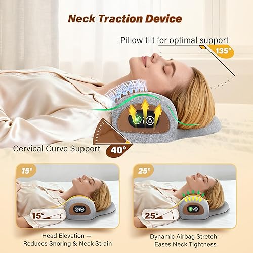 Miniatura 3 de Almohada masajeadora de cuello recargable 3 en 1 con calor, vibración y tracción de aire, almohada térmica para el cuello, masaje joroba, relajación