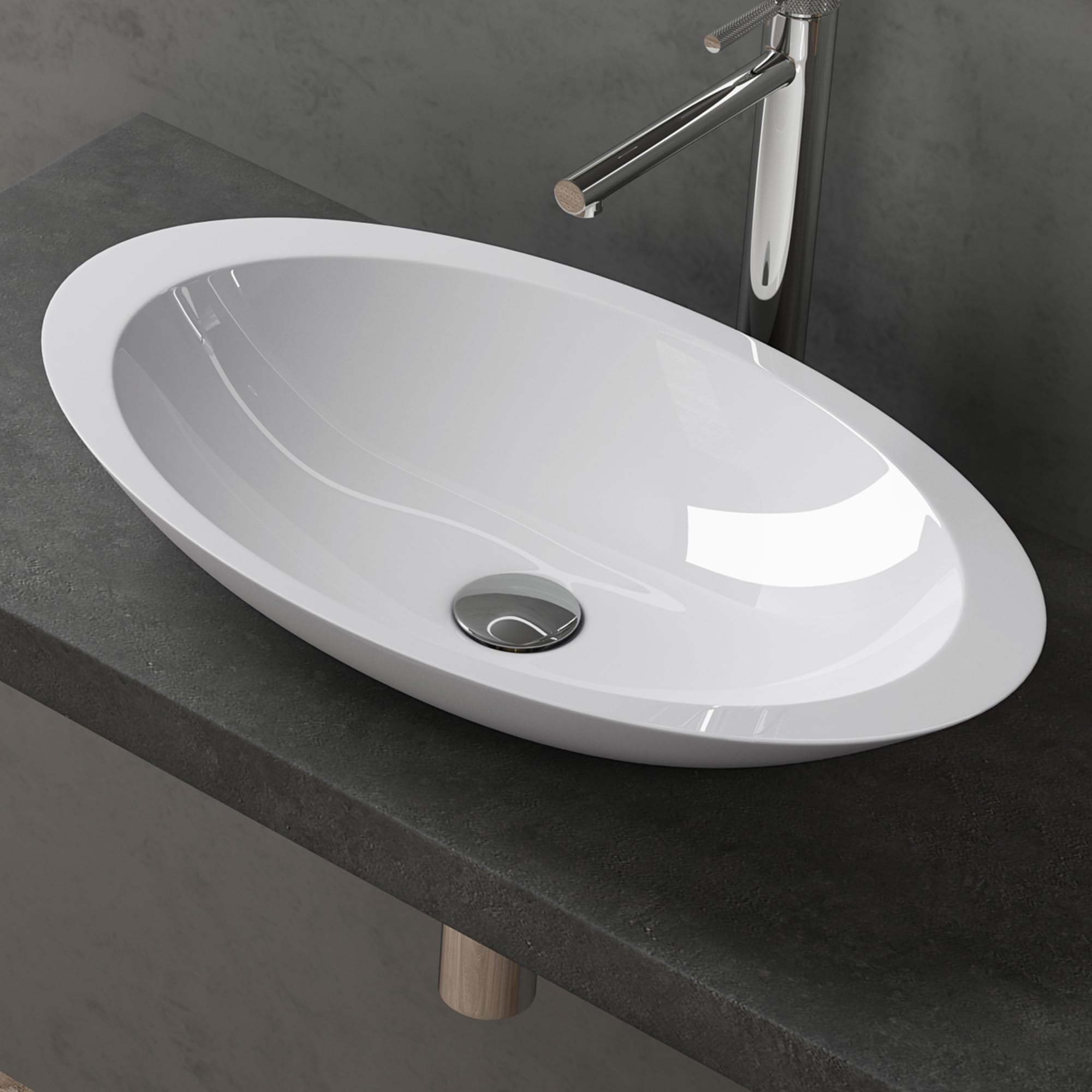doporro Aufsatzwaschbecken Waschbecken ca. 60cm Weiß Hochglanz Mineralguss