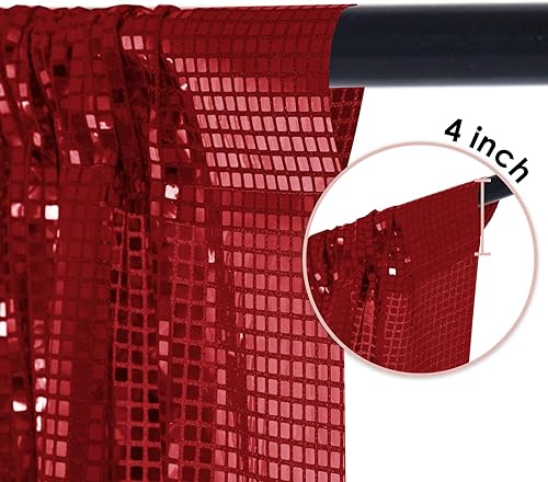 Miniatura 5 de Cortina de telón de fondo de lentejuelas rojas, 4 paneles de 2 x 8 pies, con purpurina, para decoración de pared de boda, cumpleaños