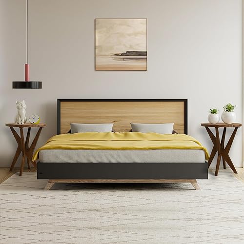 Miniatura 8 de Mesa auxiliar redonda de granja con parte superior de MDF y patas cruzadas, mesa auxiliar bohemia de mediados de siglo, moderna mesa decorativa