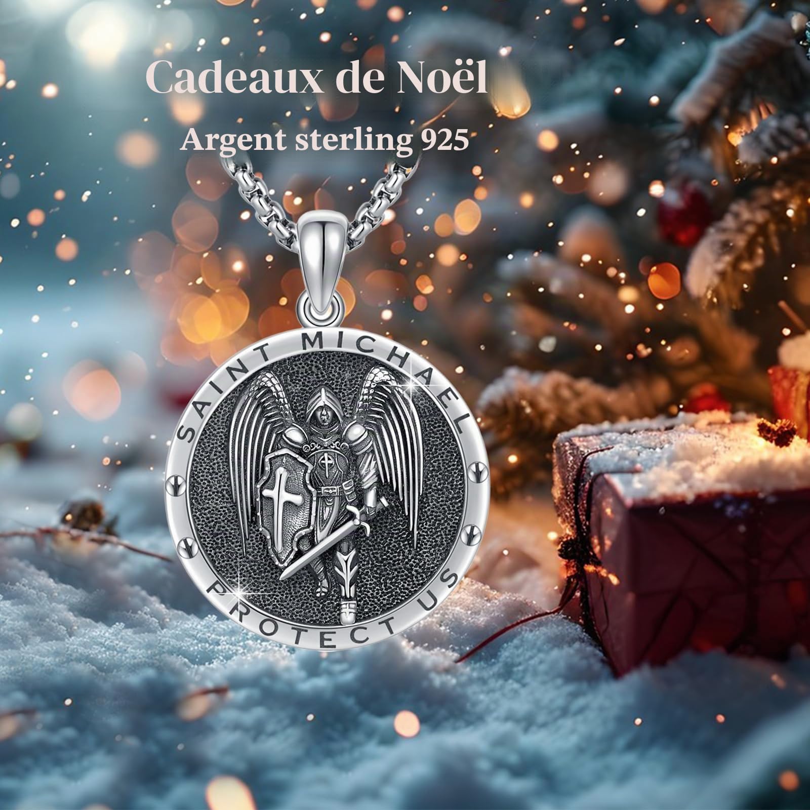 Colliers religieux en argent sterling 925 Motif patrons religieux - Amulette - Cadeau pour homme et femme