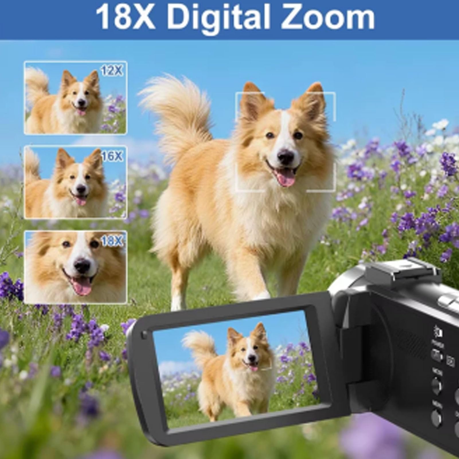 Denash Cámara de Vídeo 8K, Videocámara HD de 64 MP con Pantalla Táctil de 3,0", Zoom Digital de 18x y Estabilización de 6 Ejes, Cámara Vlogging con Micrófono para Fotografía