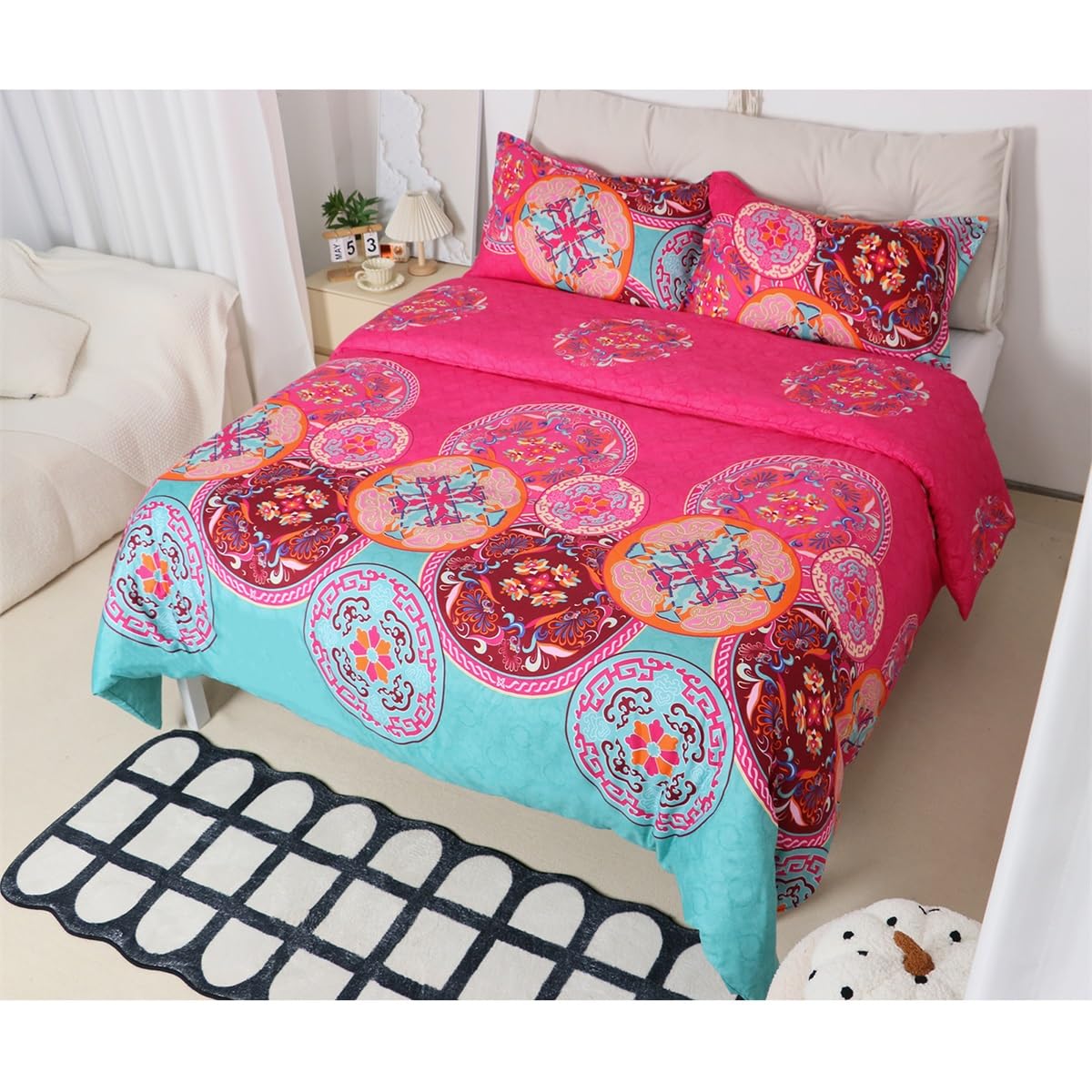 Bohemien 3 pezzi con copripiumino in morbida microfibra, stile esotico king