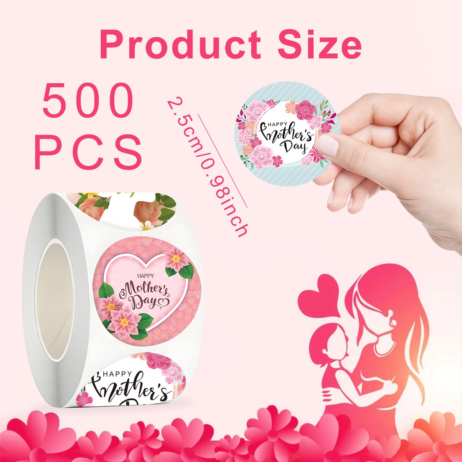 500 Adesivi Per Festa Della Mamma, Etichette Floreali A Forma Di Cuore, 2,5 Cm, Per Regali, Buste E Bomboniere, Decorazioni Fai Da Te - 2
