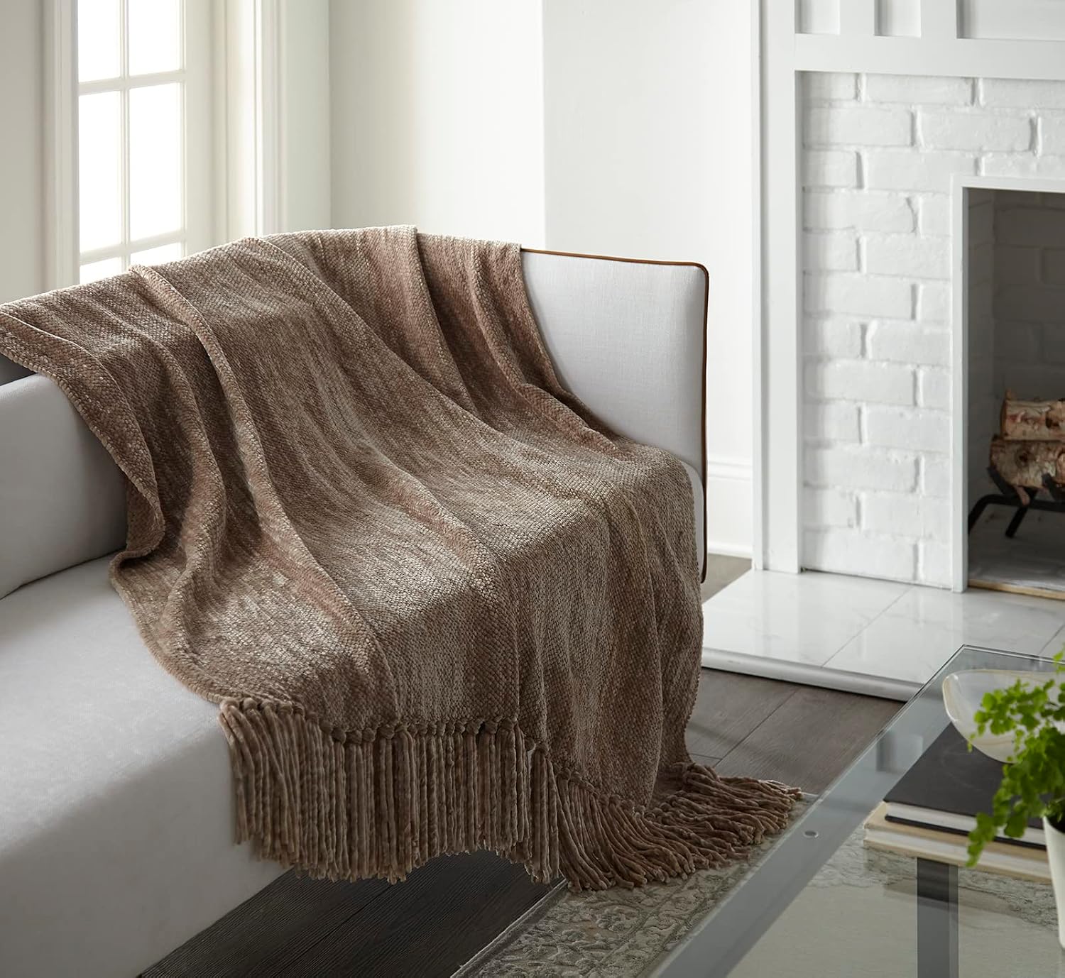 Crafted by Catherine Taupe Heavyweight Chenille Throw 50" x 60" Hand Wash Only