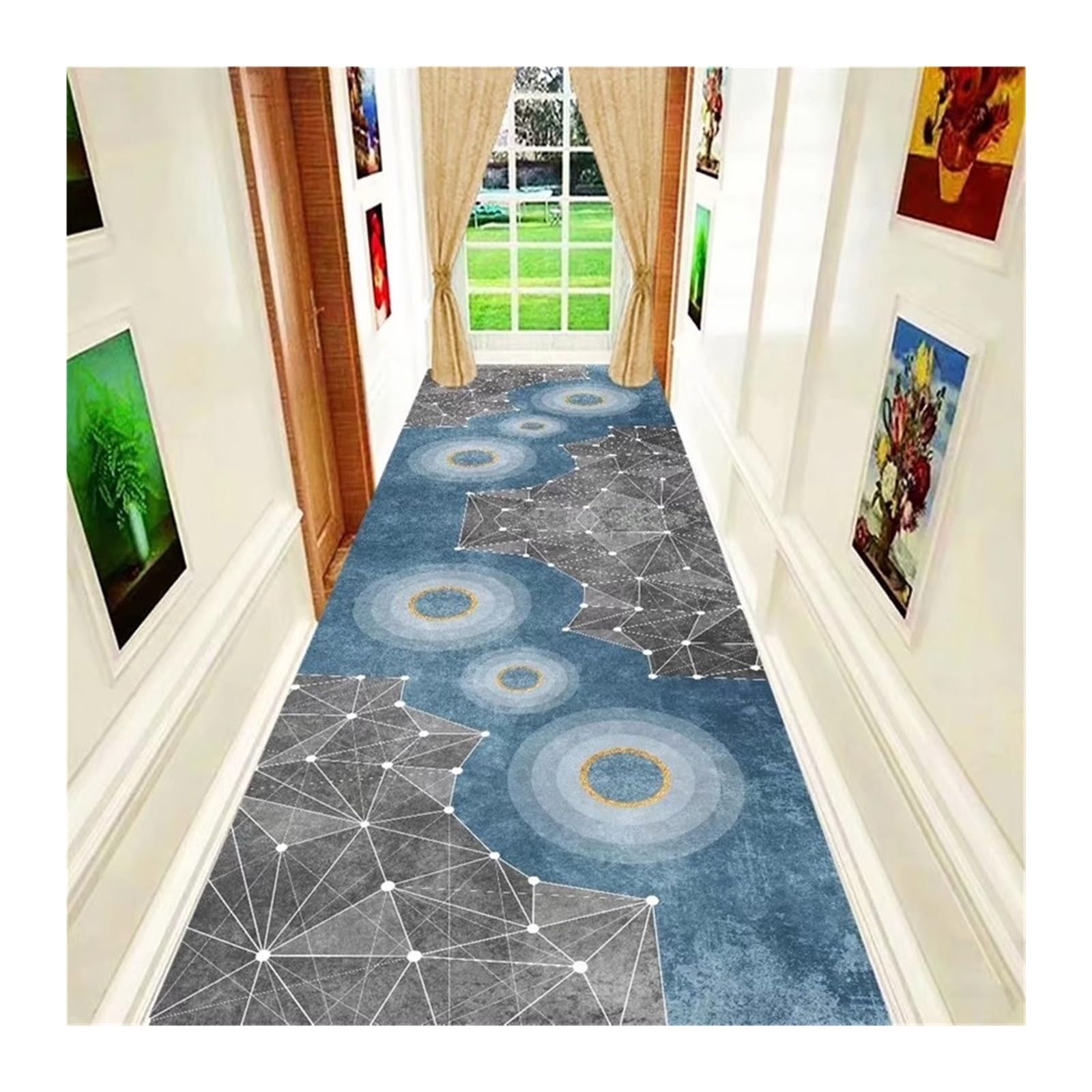 Tappeto passatoia con retro in gomma PVC, multicolore, moderno, lavabile, antiscivolo, per ingresso e interni (0,9 x 7 m)