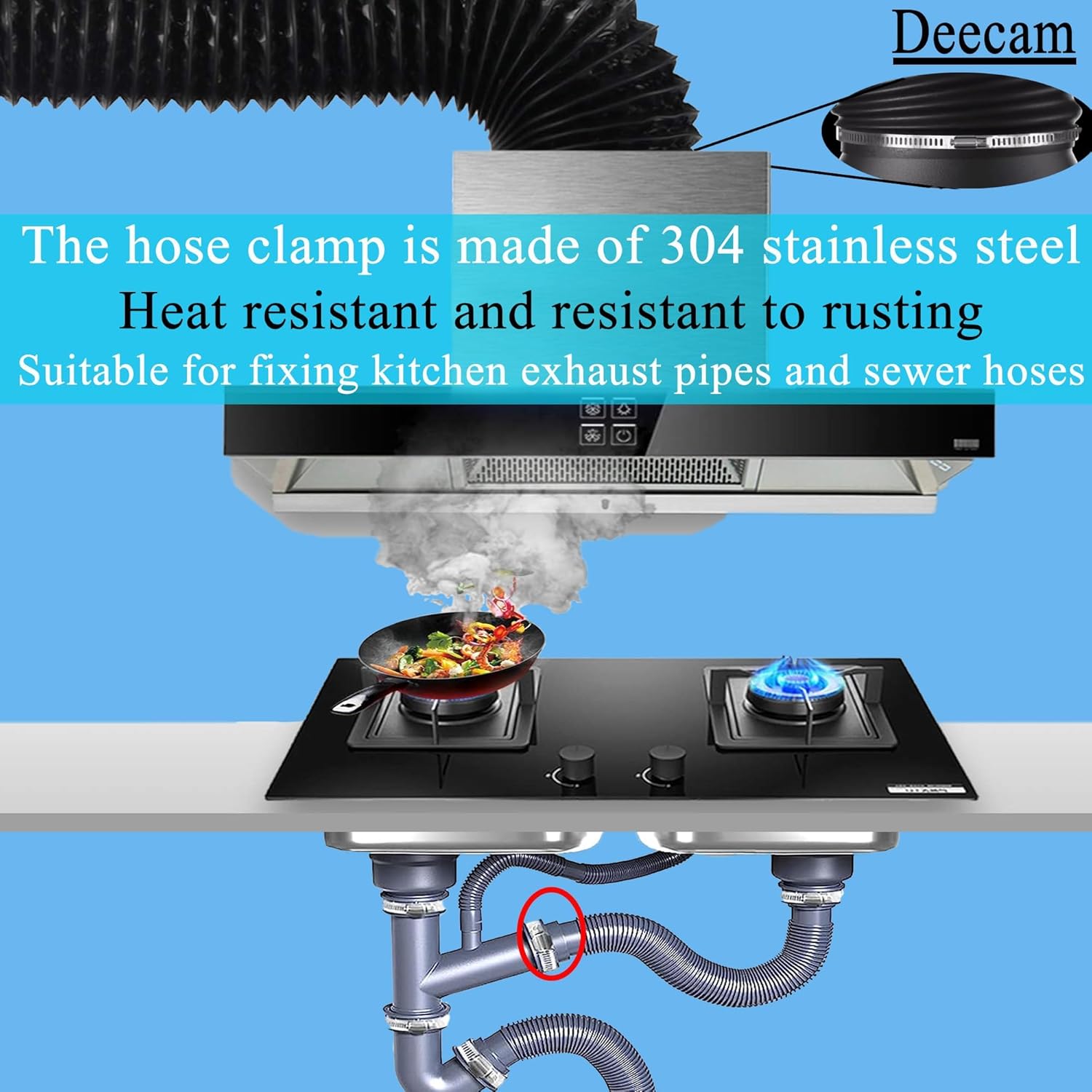 Deecam Stainless Steel Hose Clamps, 10FT Metal Strapping with Holes, Hose Pipe Strap Adjustable Worm Gear Assortment Kit, Heavy Duty Long Metal Band Clamps for Pool Duct Pipe Tube Repair