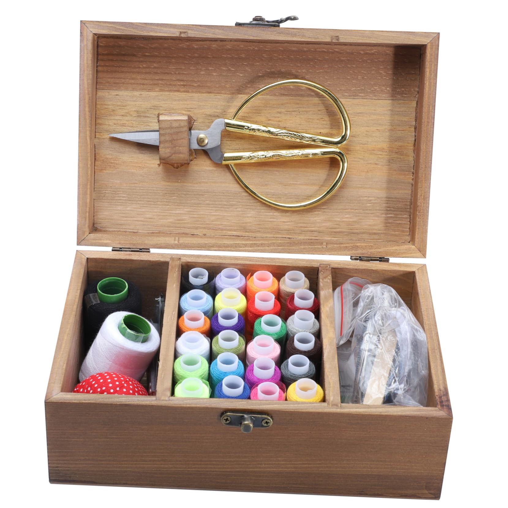 PLAFOPE Caja de Madera Vintage para Costura Gran Capacidad, Almacenamiento Ecológico para Agujas, Hilos y Tijeras en Kit de Costura DIY