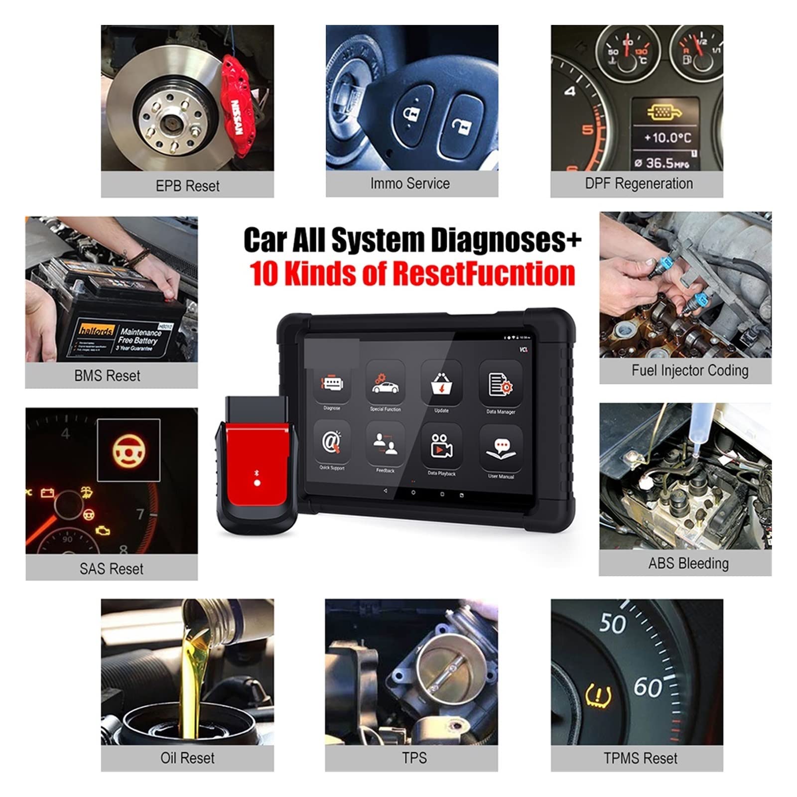Escáner de Pared, Escáner Herramienta de diagnóstico automóvil profesional completo Restablecimiento aceite automotriz