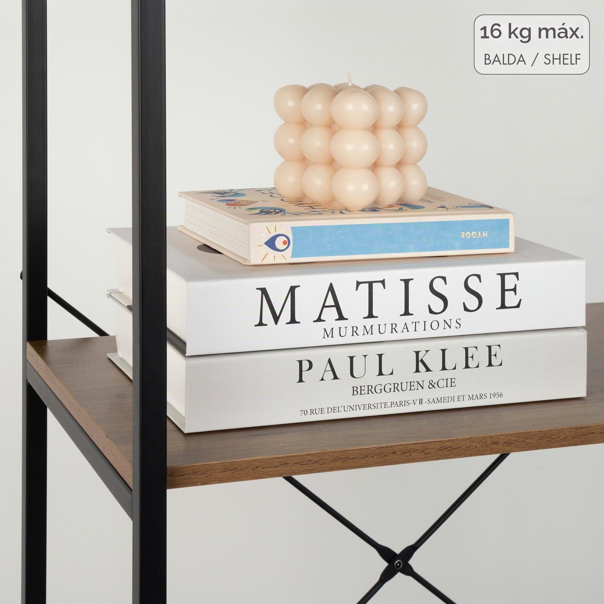 AKTIVE MAX Home Estantería almacenaje, 60x30x120 cm, 4 estantes, Acero y Madera, Fácil Montaje, Resistente, Duradera, Refuerzo Cruzado, Muebles salón, Estanterías Madera, Librería (18455)