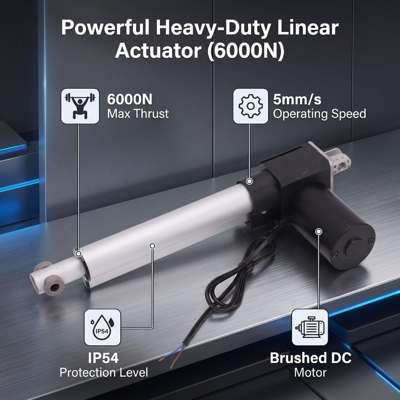 Zunate 24V 6000N Elektryczny Siłownik Liniowy 200mm Skok Heavy Duty