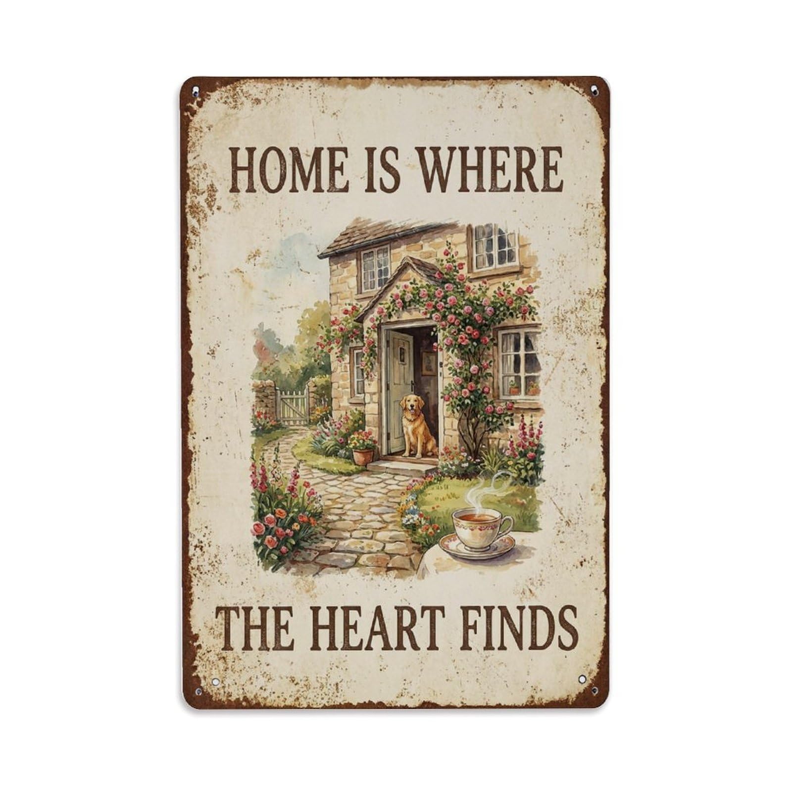 Fqnyr Style Home Is Where Heart Finds Metal Tin Sign Plaque Wall Decor For Cafe, Club Bar, Office, Home Garden Metal Poster 8X12inch