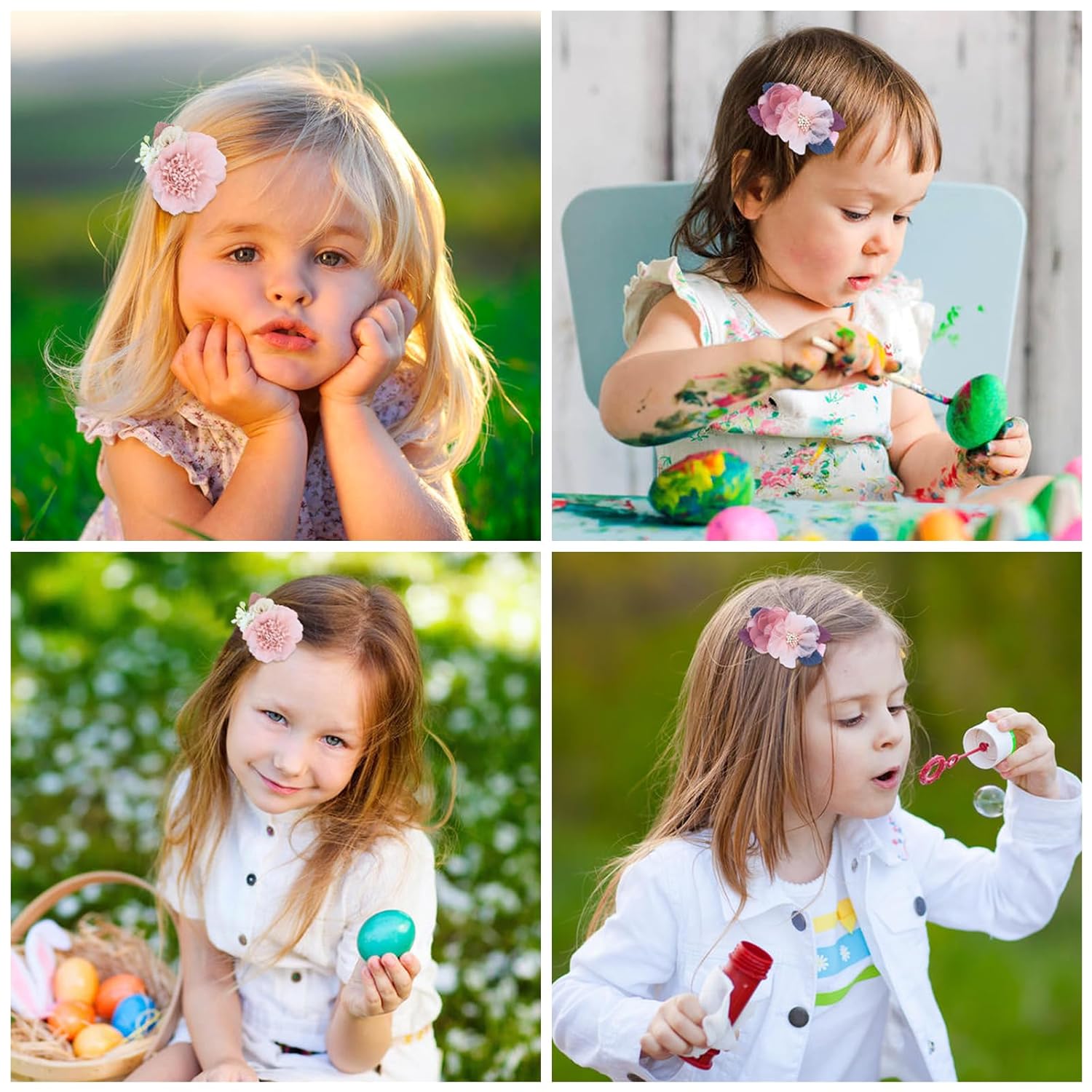 6 Pieces Delicate Handmade Rose Flower Hair Bows Fully Lined Alligator Hair Clips Floral Hair Barrettes Accessories for Baby Girls Toddlers Kids Teens Women (6PCS S9) - Image 6