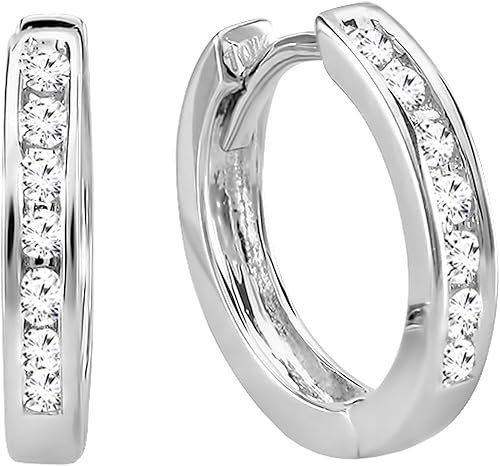 Dazzlingrock Collection - Pendientes de aro pequeños de 0,18 quilates (10 quilates, oro blanco)