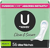 U by Kotex Clean & Secure Ultra Thin Pads Heavy Absorbency 56ct - Elevated CushionCore, 100% Leak-Free Protection