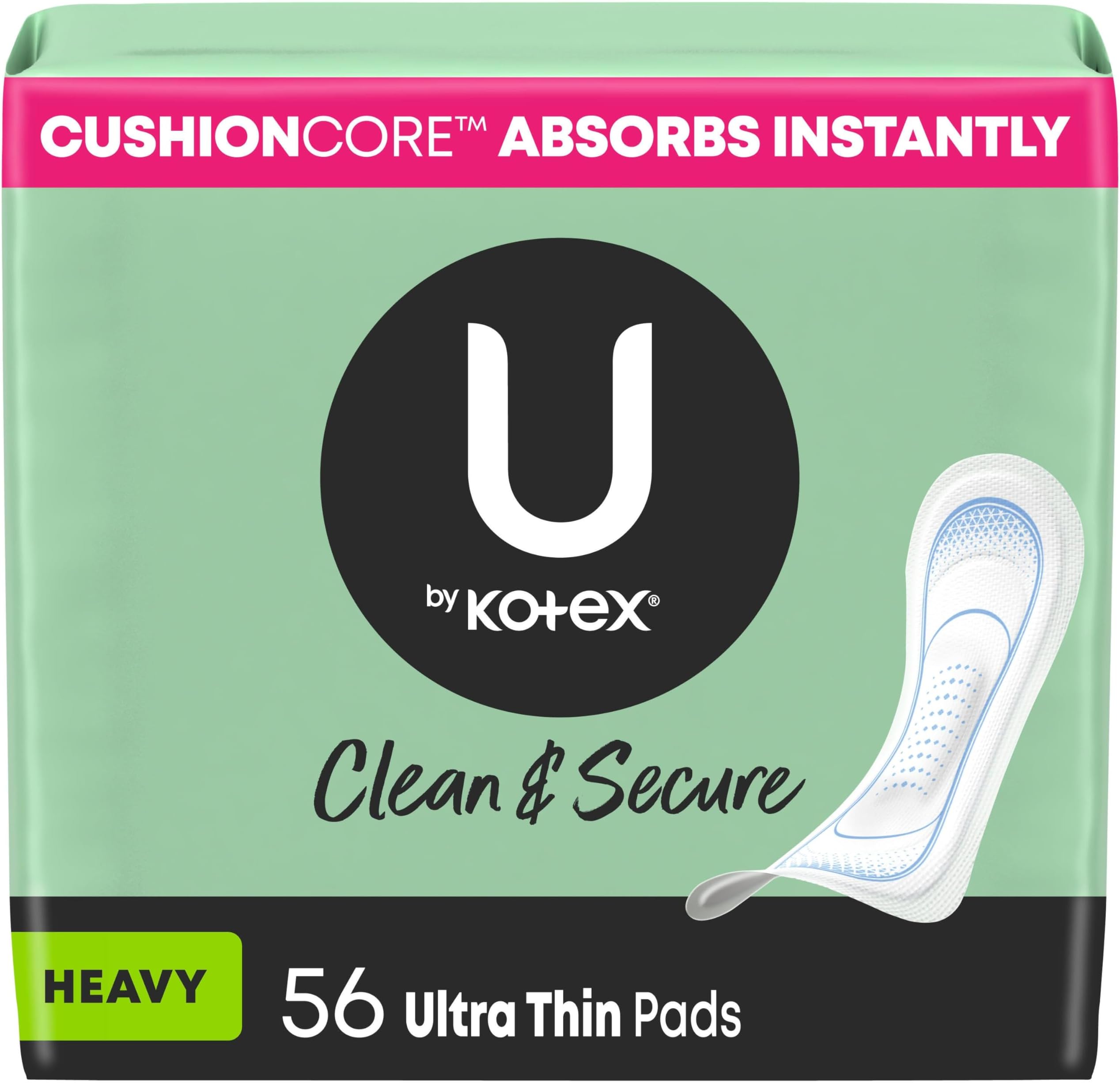Ultra Thin Pads, Clean & Secure, Heavy Absorbency, 56 Count (Packaging May Vary)