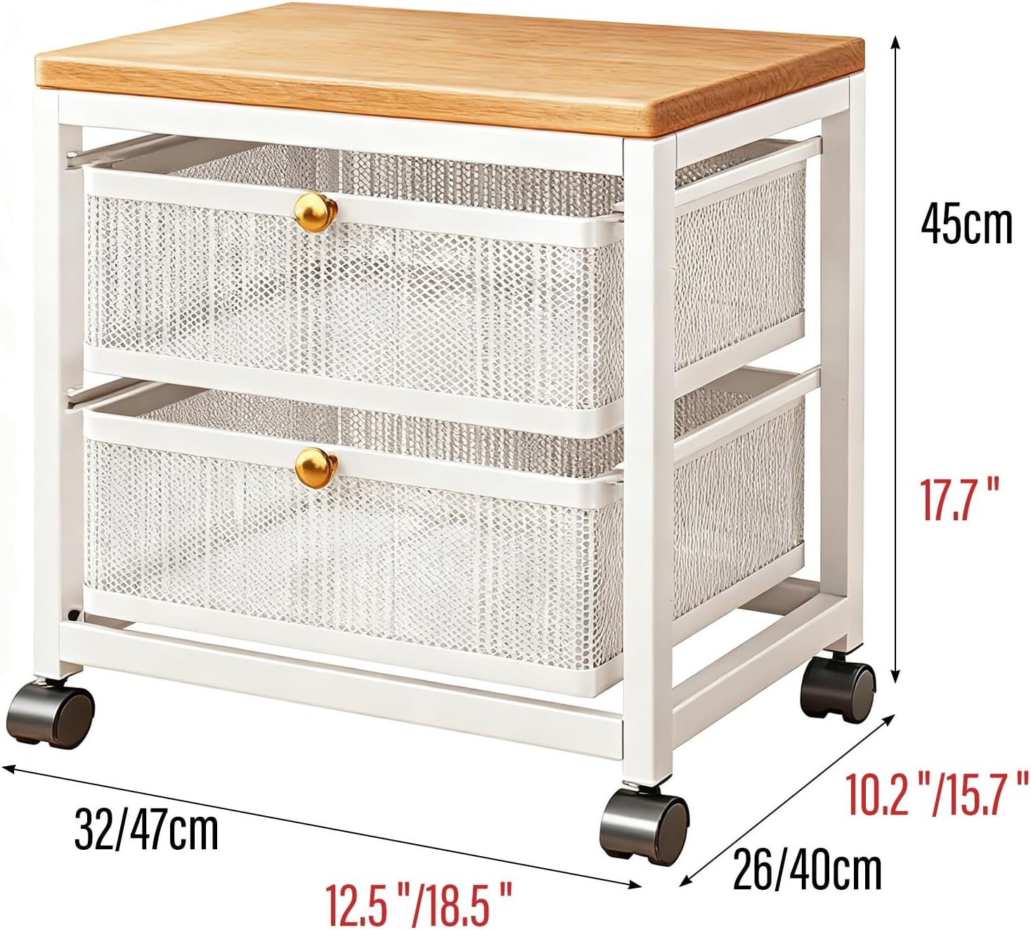 Breathable Mesh Pull-Out Cabinet Organizer - Carbon Steel Sliding Cart with Wheels for Living Room & Office Storage (White, 32x40x45cm)