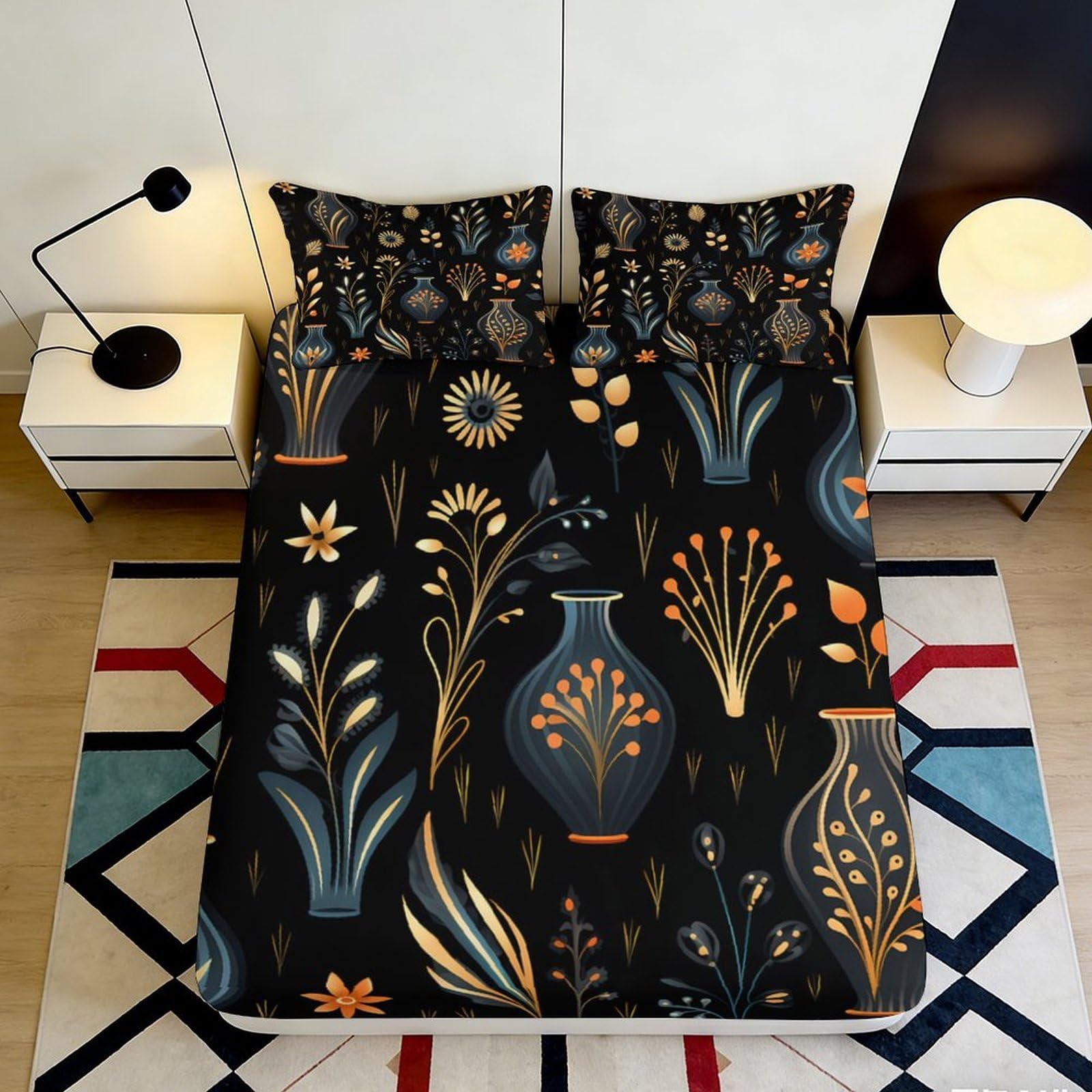 Pnayamiorkfel Style-6 3D Printed Botanical Vase Fitted Sheet Microfiber Soft Floral Bed Cover For Bedroom Guest Room Decor 90X200x25cm