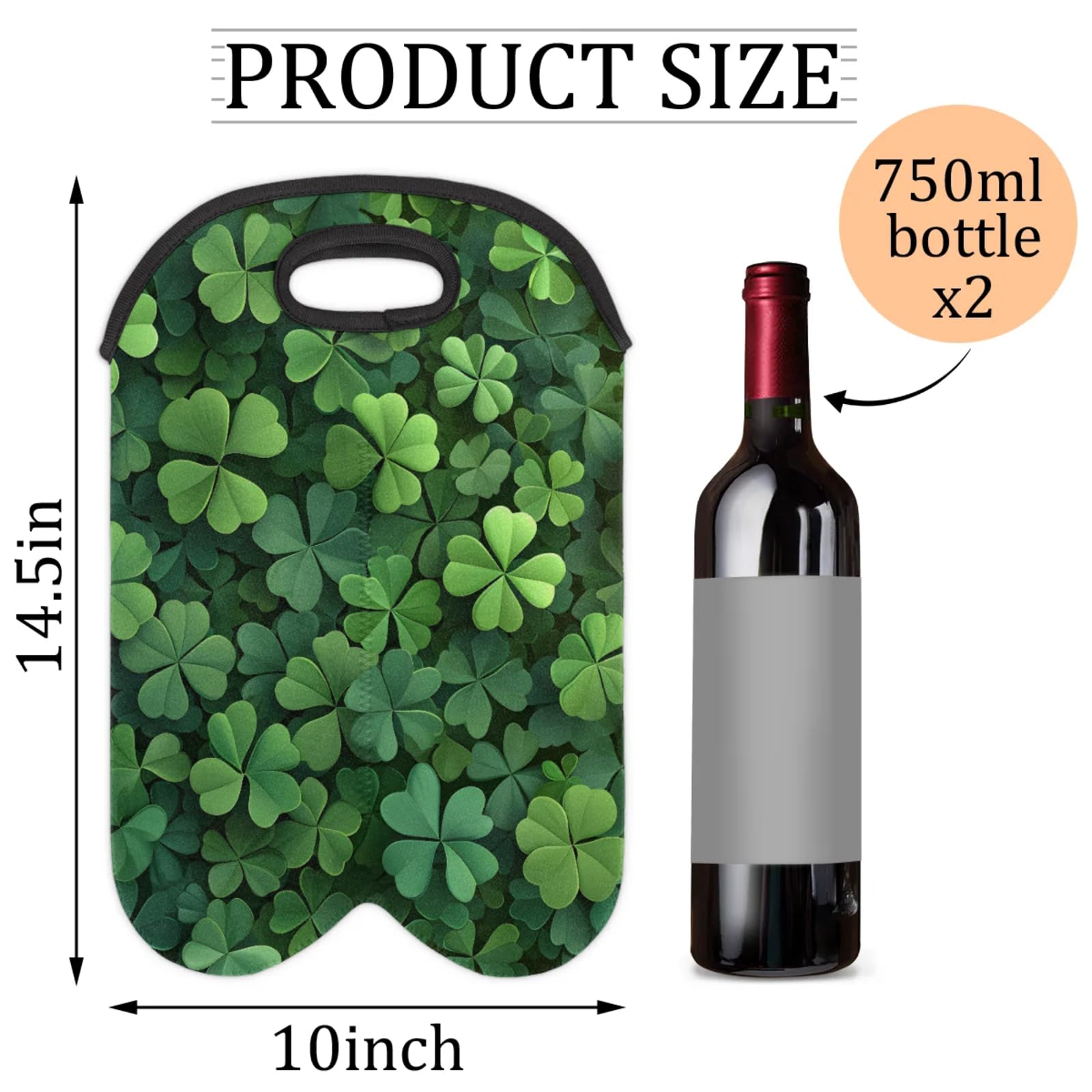 GzLeyigou 2 Bottles Plants Clovers Wine Bag Sleeve Totes St. Patrick's Day Neoprene Protective Wine Carrier Bag for Wine,Water, Champagne, Beer, Baby Bottles,Gift 14.5 x 10 Inches