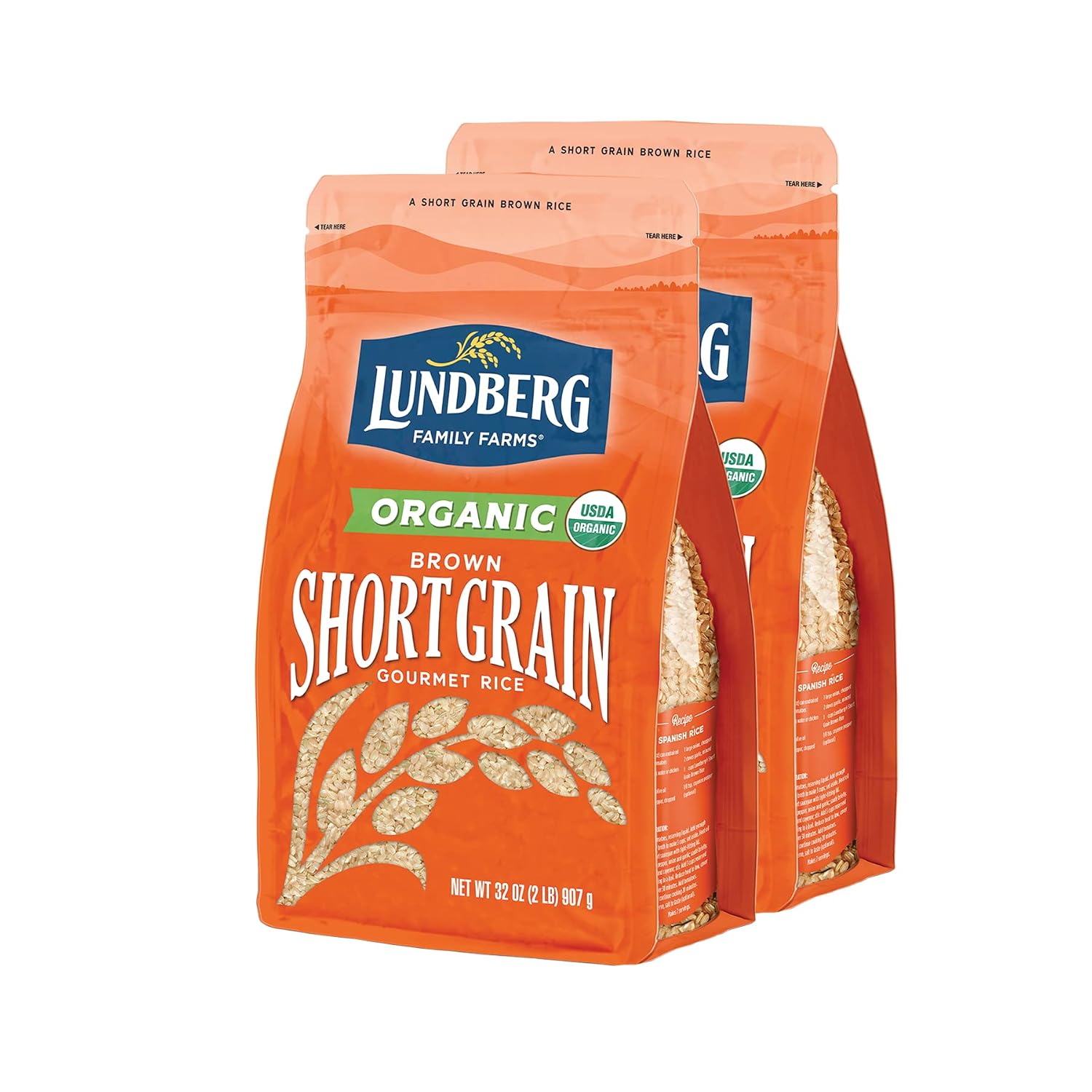 Lundberg Family Farms - Organic Brown Short Grain Rice, Subtle Nutty Aroma, Clings When Cooked, 100% Whole Grain, High Fiber, Pantry Staple, USDA Certified Organic, Gluten-Free, Vegan (32 oz, 2-Pack)