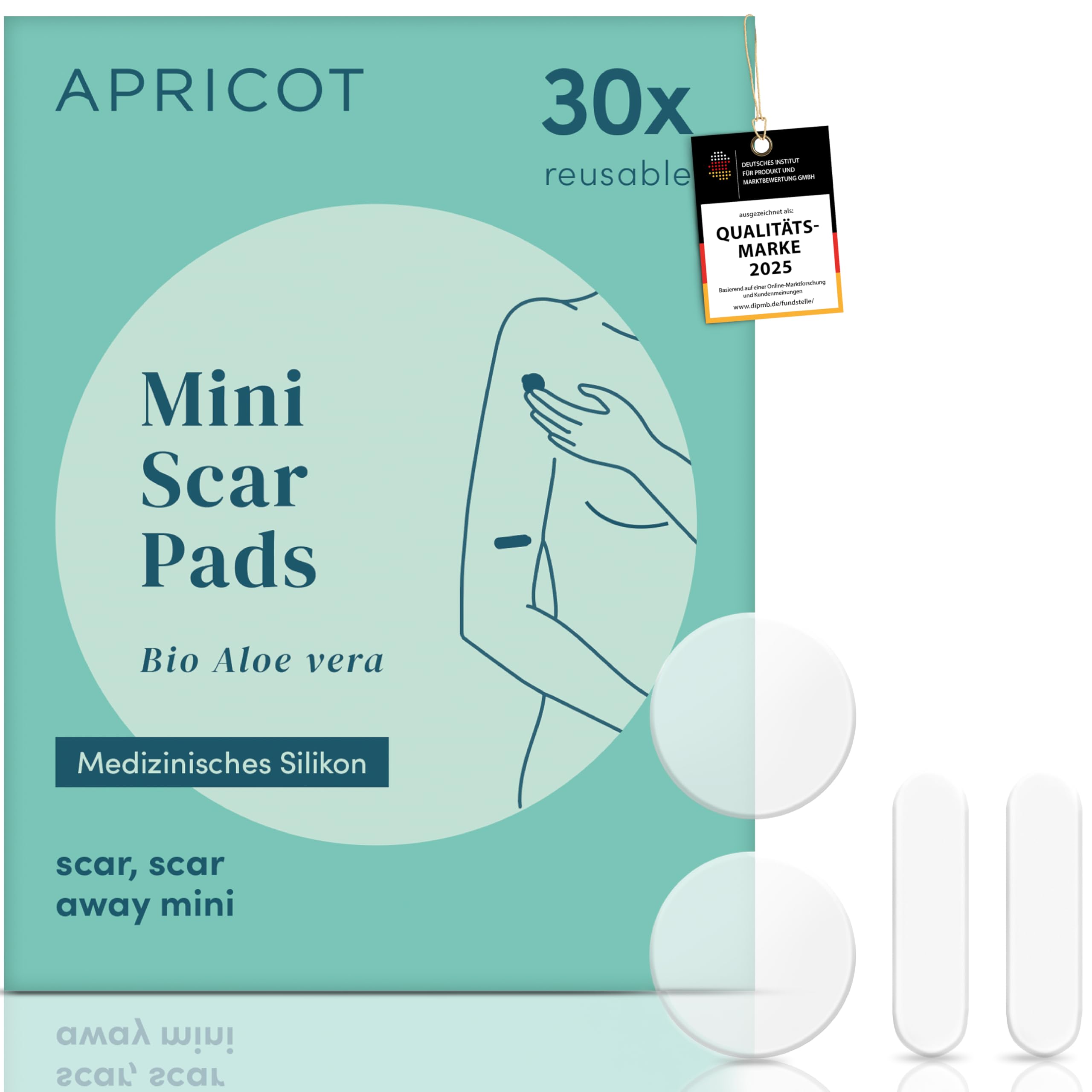 APRICOT „Scar, scar away“ Narben Pad I Wiederverwendbare Narbenpflaster mit Bio Aloe-Vera I Silikonpflaster für die Narbenpflege nach Kaiserschnitt, Blinddarm OP, allgemeine Wundheilung