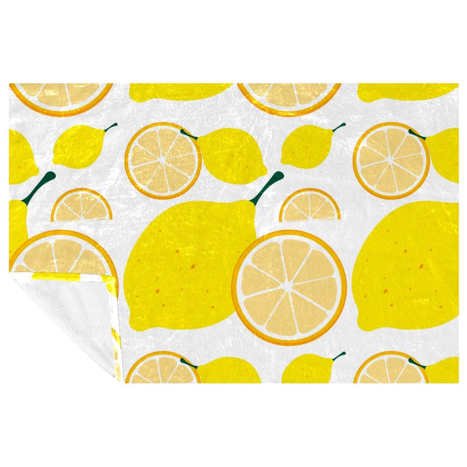 Couverture douce chaude motif citron jaune | Plaid canapé et lit 150x100