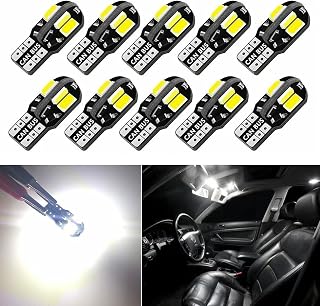 Pack-10 T10-5730-8SMD LED Car Interior Bulb, 12V Car Side Wedge Light, 6500K Error Free Lamp for Map Dome Courtesy License Plate Side Marker Light (White)
