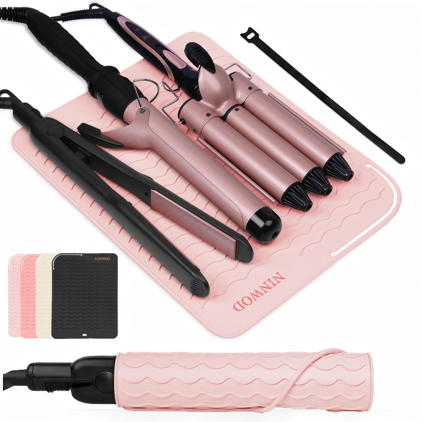 Oversize Large Silicone Heat Resistant Mat, 13.19" x 10.24" Professional Heat Mat for Curling Iron, Portable Vanity Decor Makeup Mat with Velcro Cover for Travel Vanity Salon (Pink)-image-25