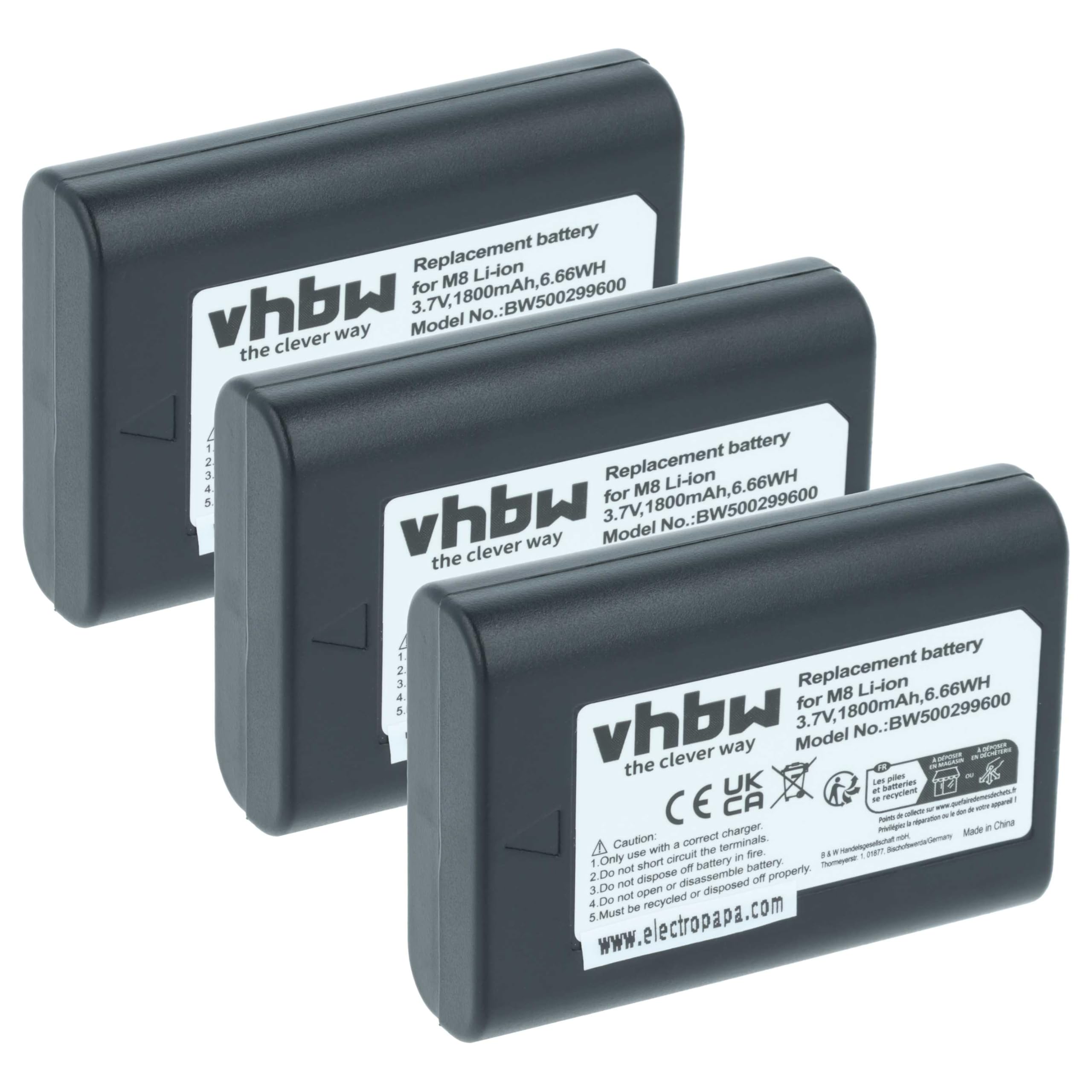 vhbw 3 x akumulator zastępczy do Leica BLI-312, 14464, BP-SCL1 do kamery (1800 mAh, 3,7 V, litowo-jonowy)