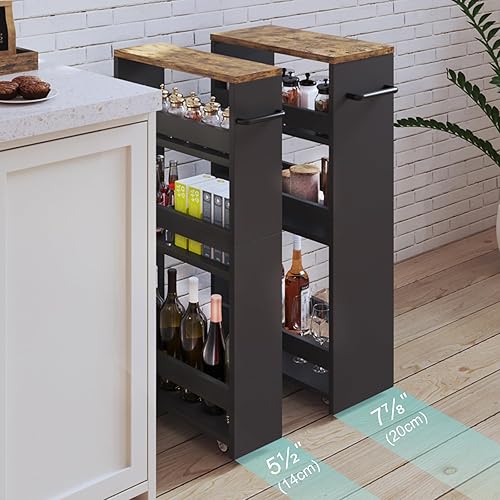 MARTY Carrito de almacenamiento con ruedas de 4 niveles, carrito de cocina negro con ruedas