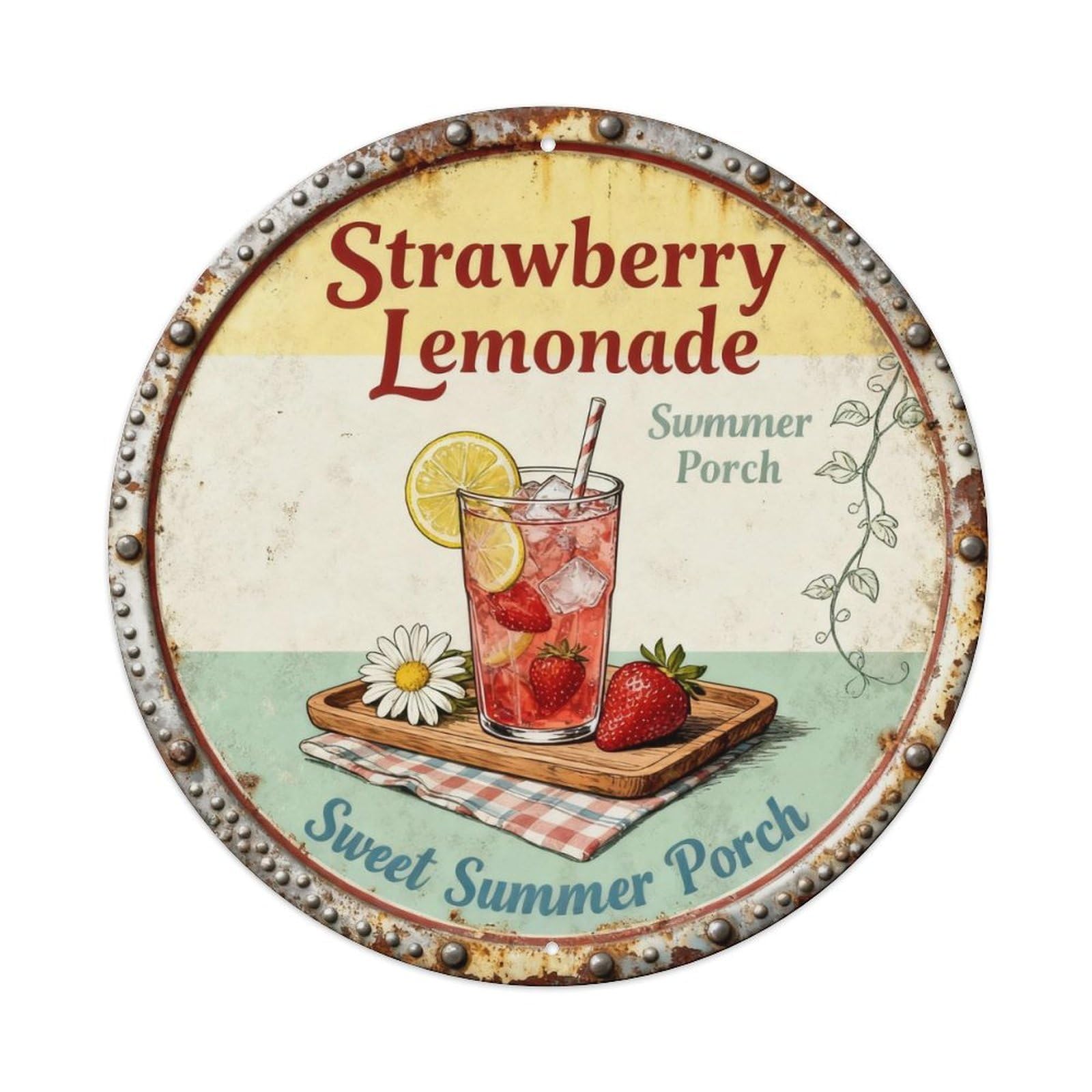 Strawberry Lemonade Metal Tin Sign Plaque