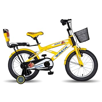 Vaux 2Cati Cycle for Kids 4 to 6 Years with Basket, Support Wheels & Backseat, 16T Cycle with Steel Frame, Alloy Rims & 16x2.40 Tyres, Cycle for Boys with Ideal Height 3.3ft to 3.9ft(Yellow)