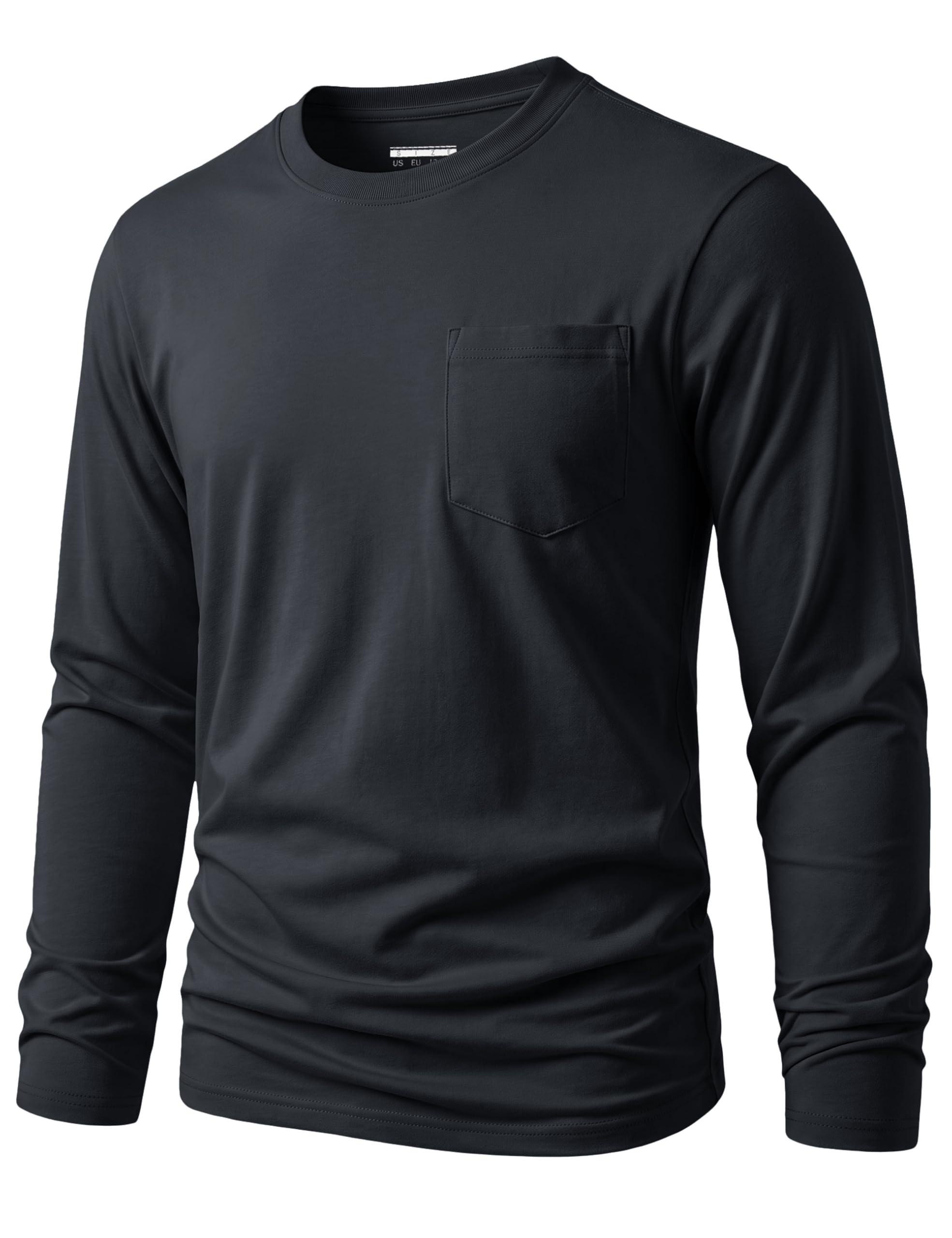 Men's Long Sleeve Pocket T-Shirt Cotton Crew Neck Tee