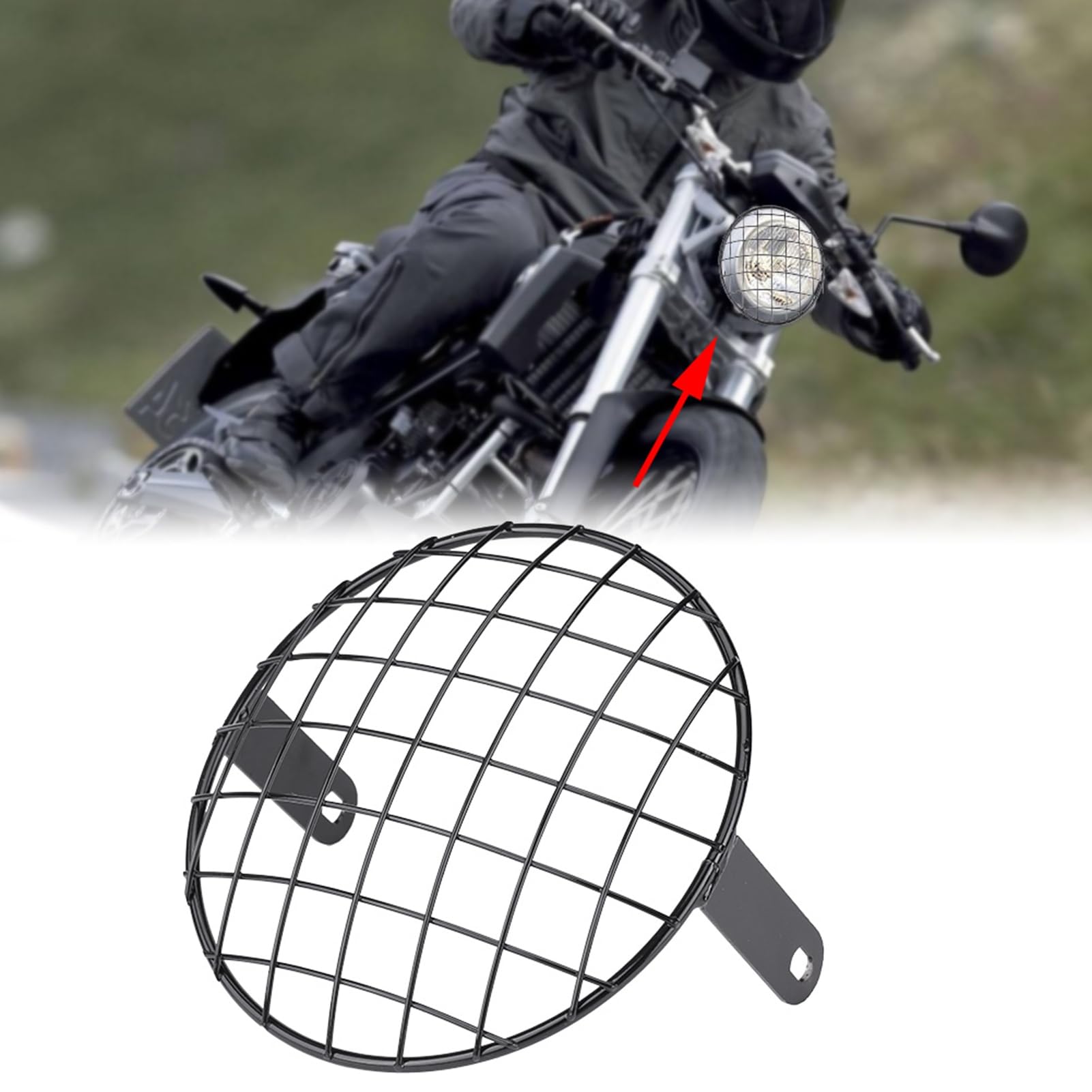 Copertura a griglia in rete per faro anteriore da 7 pollici per moto, mascherina universale per faro anteriore da Cafe Racer, griglia in metallo con motivo a diamante e protezione (Nera)