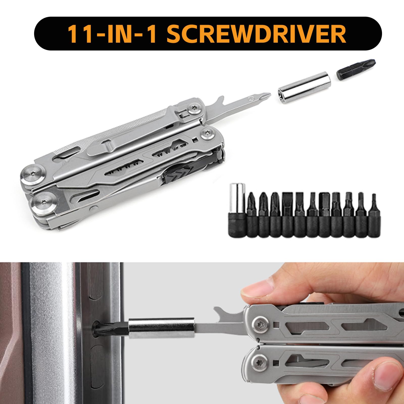 Multitool 28 w 1: kombinerki i 11 końcówek Materiał ze stali nierdzewnej