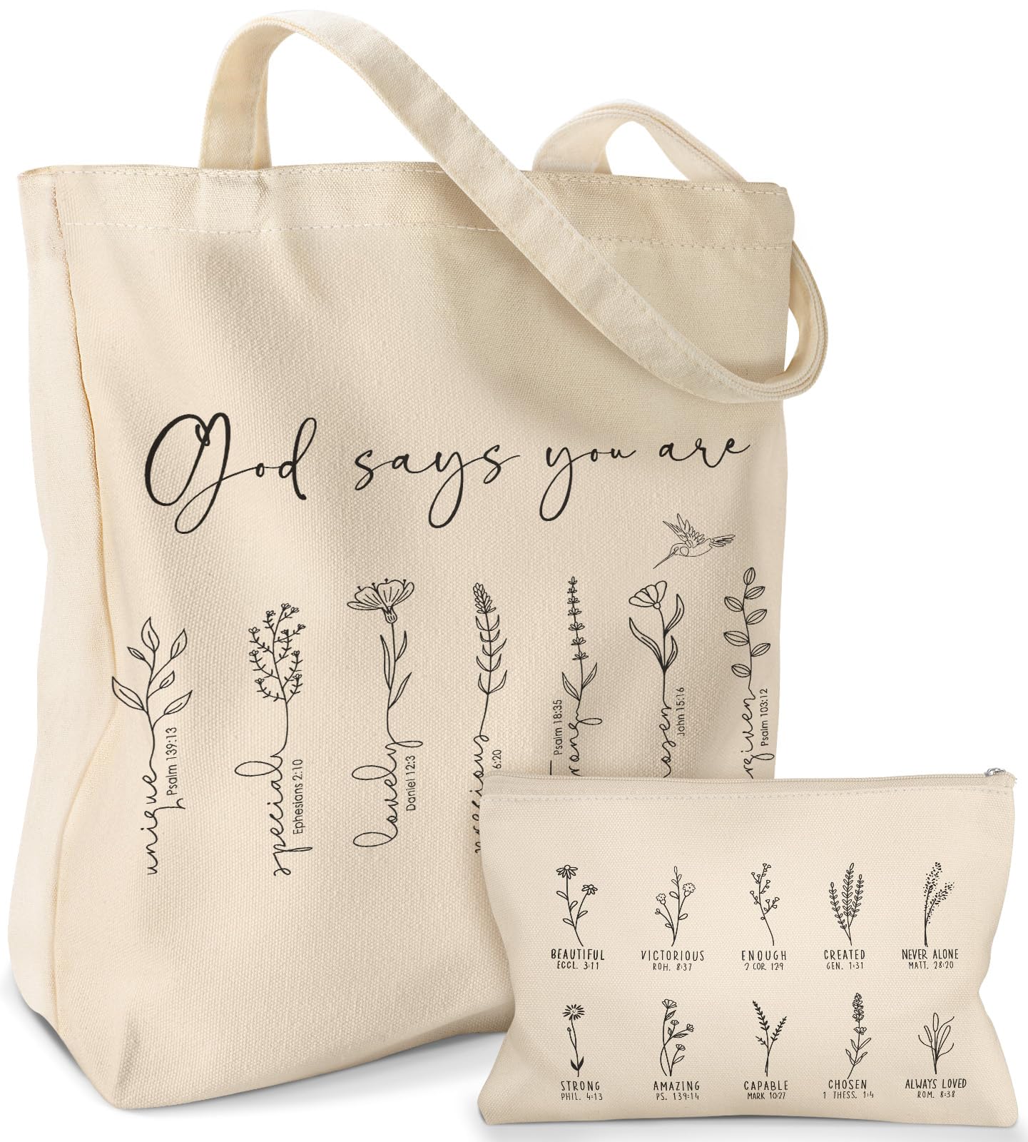 Miss Adola Aesthetic 2 Pack Canvas Tote Bag - with Makeup Zipper Pouch for Women Bag for Shopping, Gym, Travel, Vacation