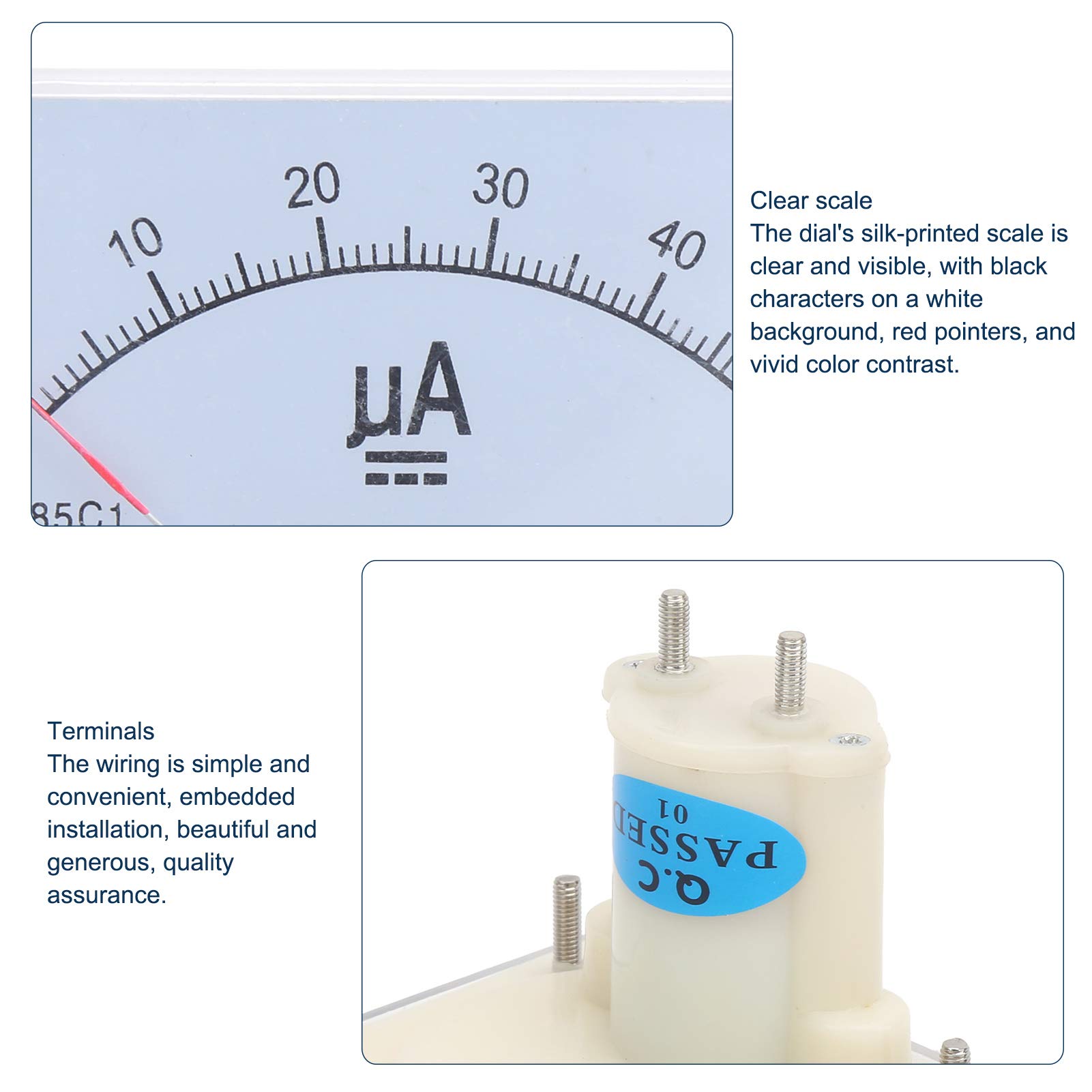Misuratore di Corrente Analogico da Pannello, Puntatore CC da 0 a 50UA Dispositivo di Misurazione del Circuito di Linea Dell'amperometro della Testa Dell'amperometro CC
