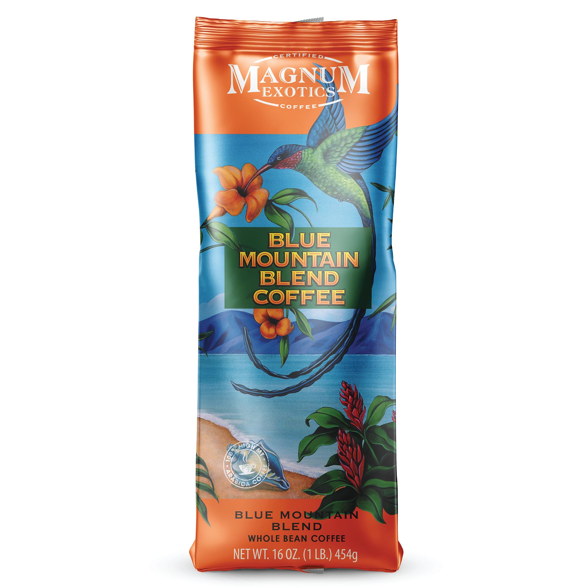 Magnum Exotics Coffee, Blue Mountain Blend - Light-Medium Roast, Whole Bean, Made from 100% Arabica Beans, Rich & Smooth Flavor, Fresh Roast - Blue Mountain Blend, 1 Lb (Pack of 1)