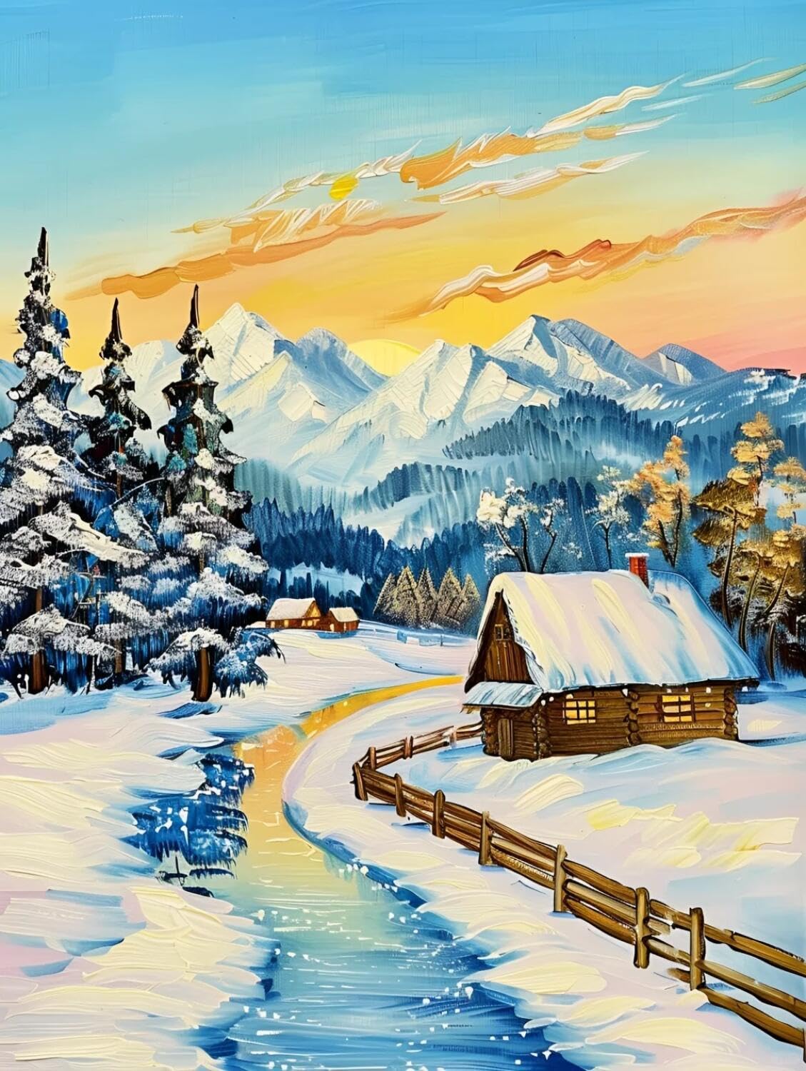 Rqwybcaxn Bead Embroidery Kits Cabin in the Snow 40x50cm