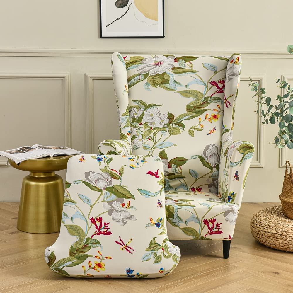 Housse De Fauteuil à Oreilles Imperméable 2 Pièces – Tissu Extensible – Protection Contre Taches Et Usure (bleu)