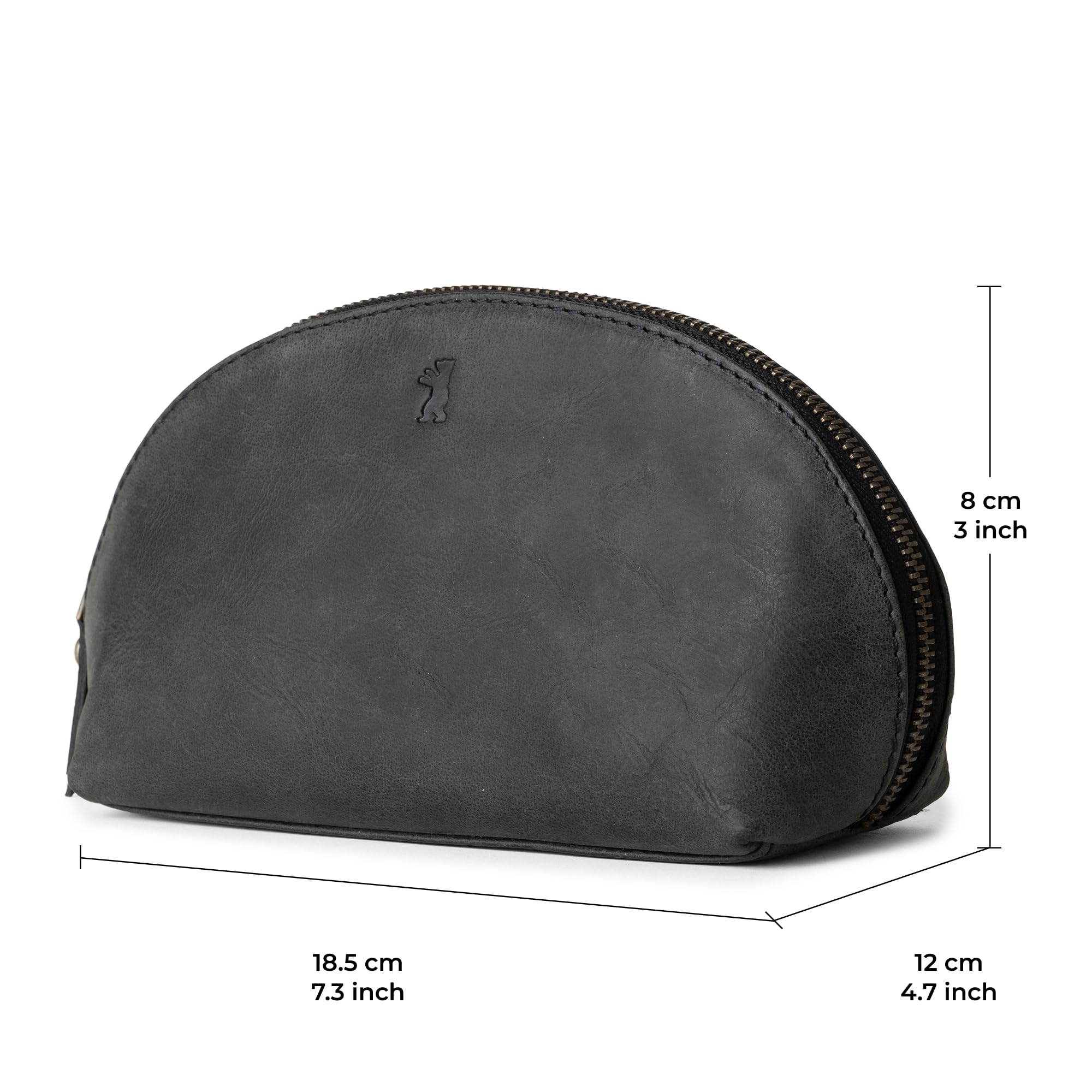 Berliner Bags Vintage Beauty Case Zoe, Trousse in Pelle con Cerniera per Trucchi Oggetti Viaggi, Borsetta per Donna - Grigio Scuro