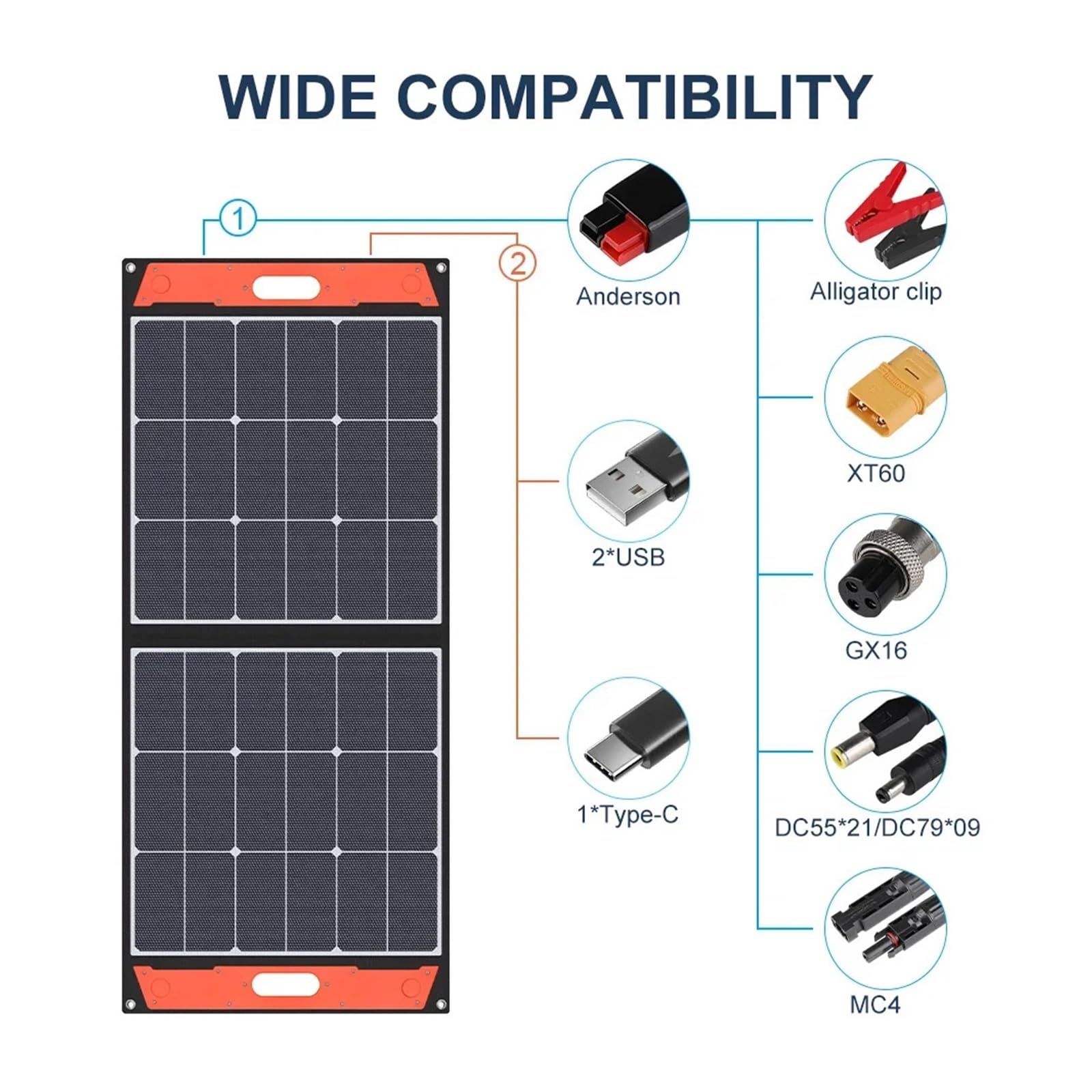 100 W-200 W Składany Panel Słoneczny Zewnętrzny Przenośny Akumulator 12 V Do Przechowywania Energii Słonecznej Zestawie Z USB Typu - C Idealny Wynik(200W 20V)