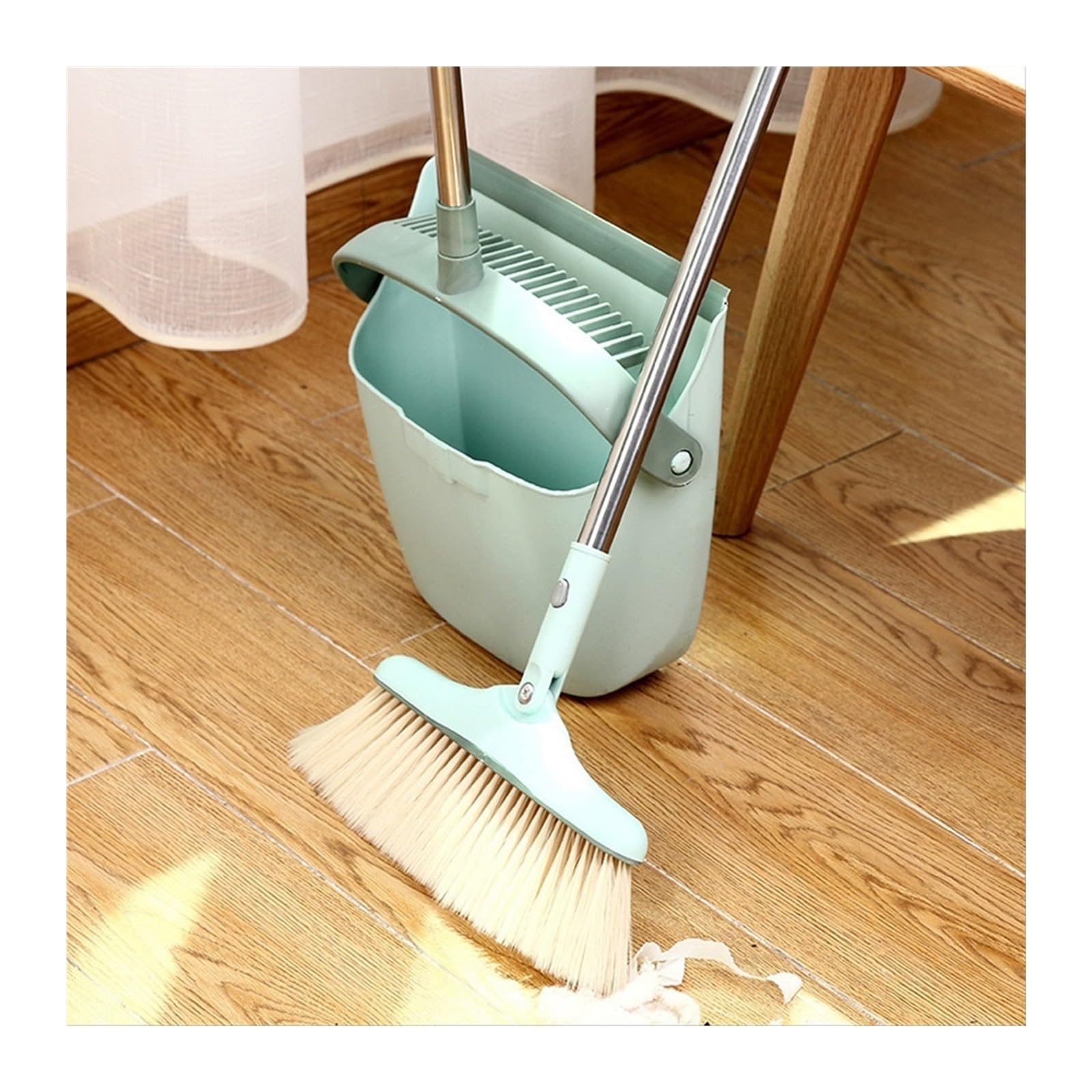 Juego de recogedor Plegable Escoba, limpiaparabrisas Goma for Limpieza del hogar(Blue Broom Set)