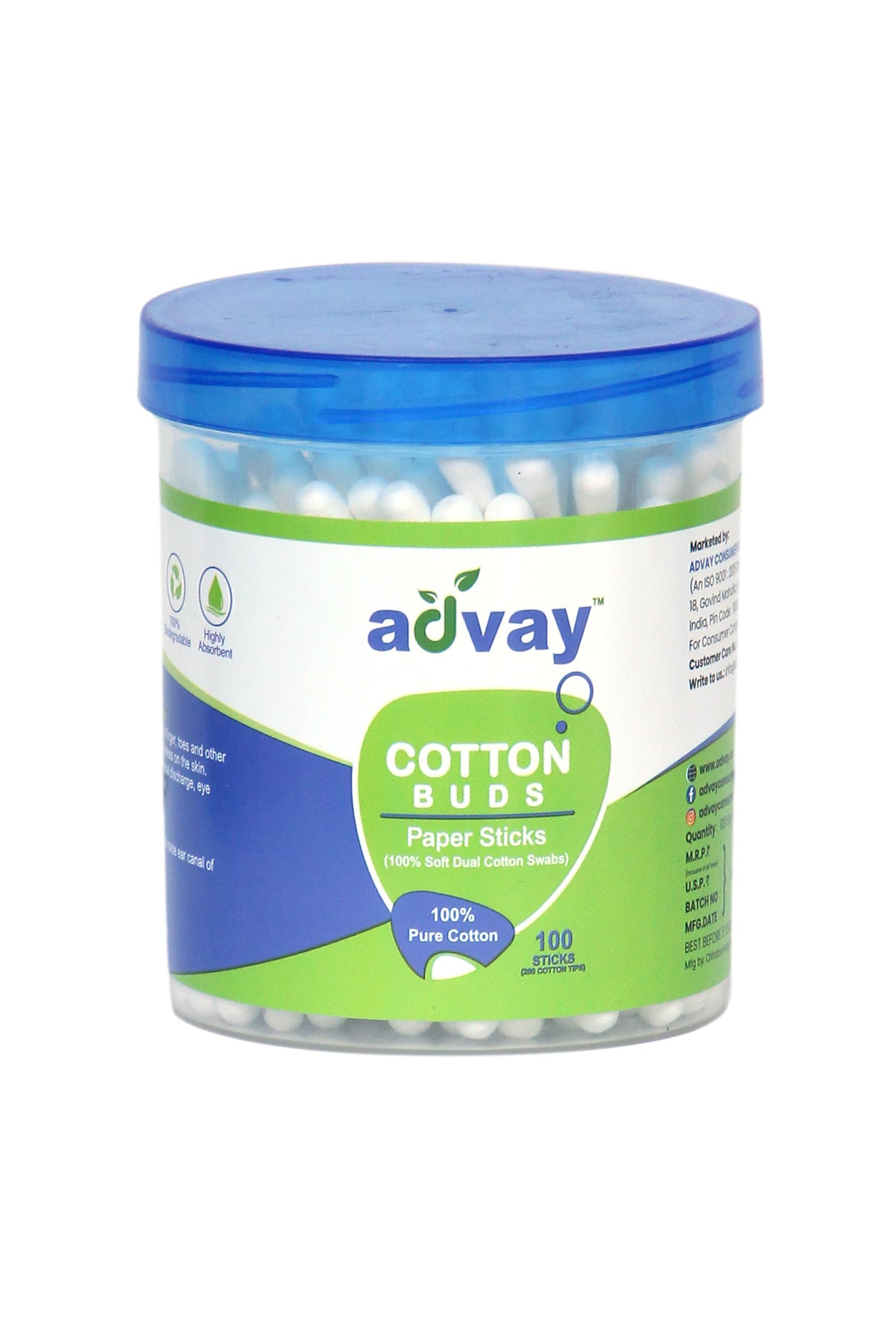 ADVAY COTTON EAR BUDS 100 STICKS (200 COTTON TIPS) Pack Of 2-image-35