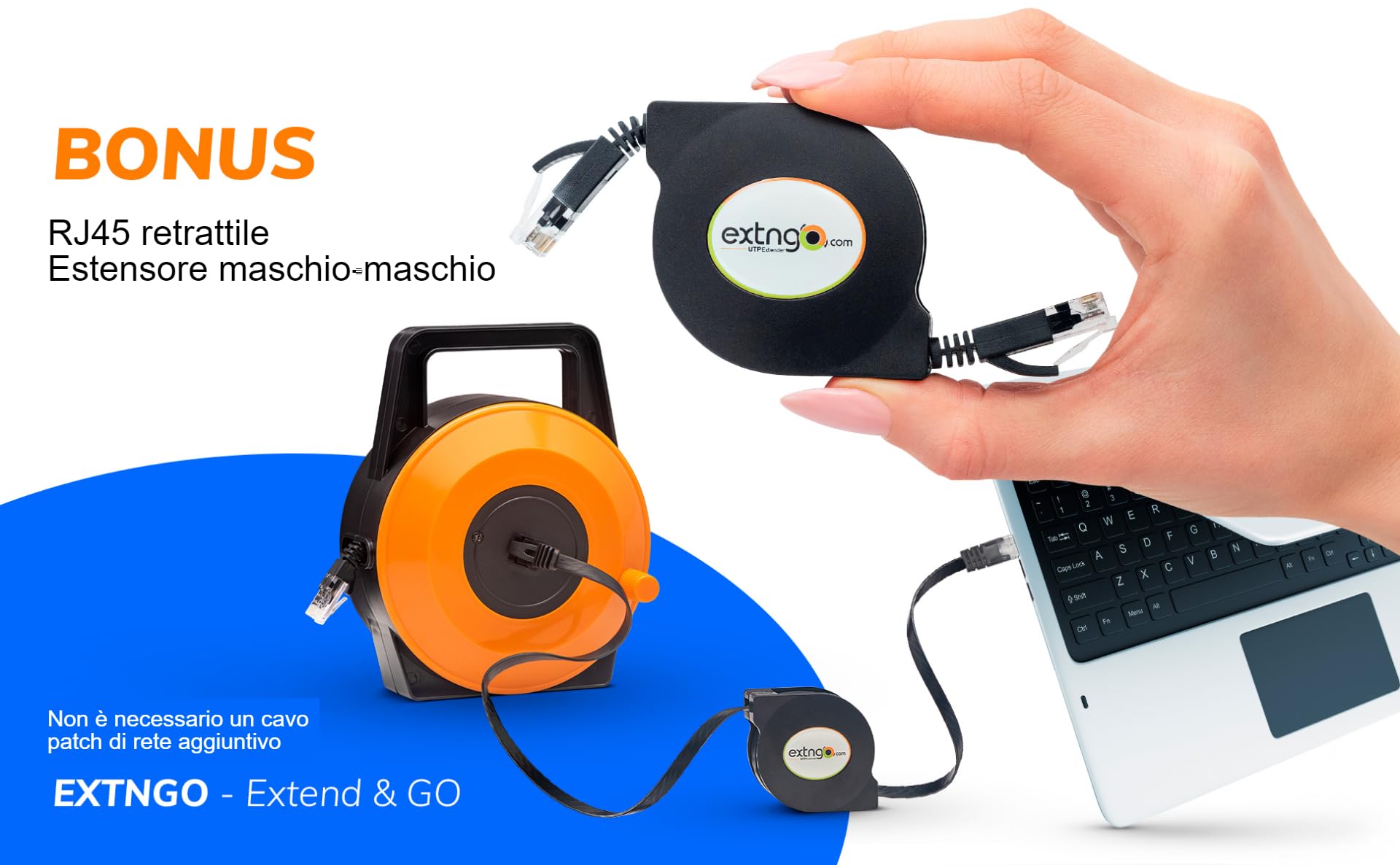 Cavo Ethernet, Cavo Lan, Retrattile, Cat6 Piatto, 1 Gbps, 15m | Rj45, Estensione Internet Portatile, Connettore Maschio Femmina, Cavo Piatto