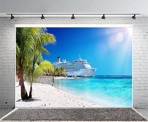 Miniatura 4 de Telón de fondo de fotografía del mar caribeño de 7 x 5 pies, telón de fondo de playa de palmera coral playa decoración de fiesta de crucero de