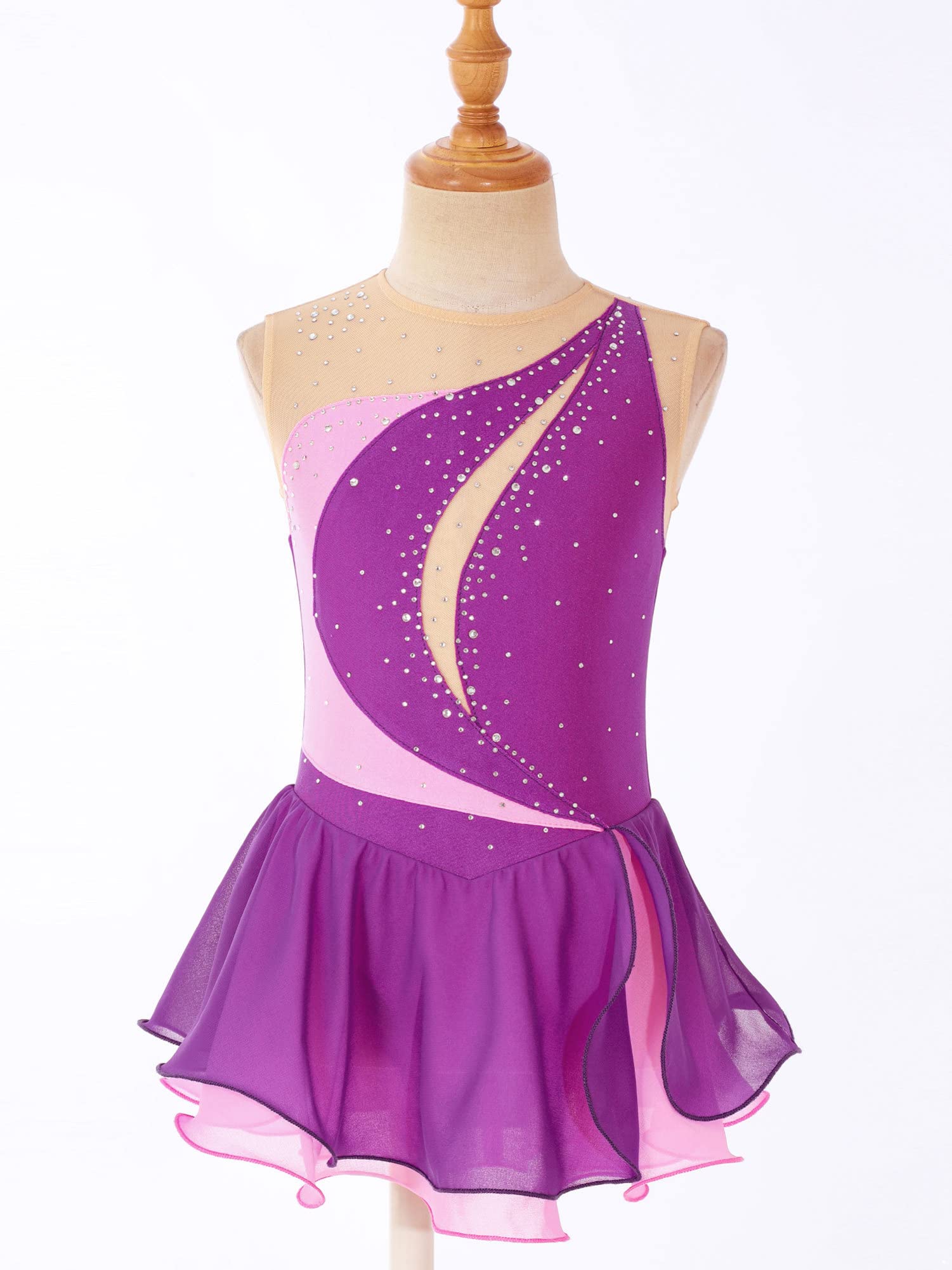 IEFIEL Maillot Patinaje Artistico Niña Vestido Brillante de Danza Ballet Leotardo Gimnasia Ritmica Maillot Ballet de sin Manga Disfraz de Bailarina — view 3